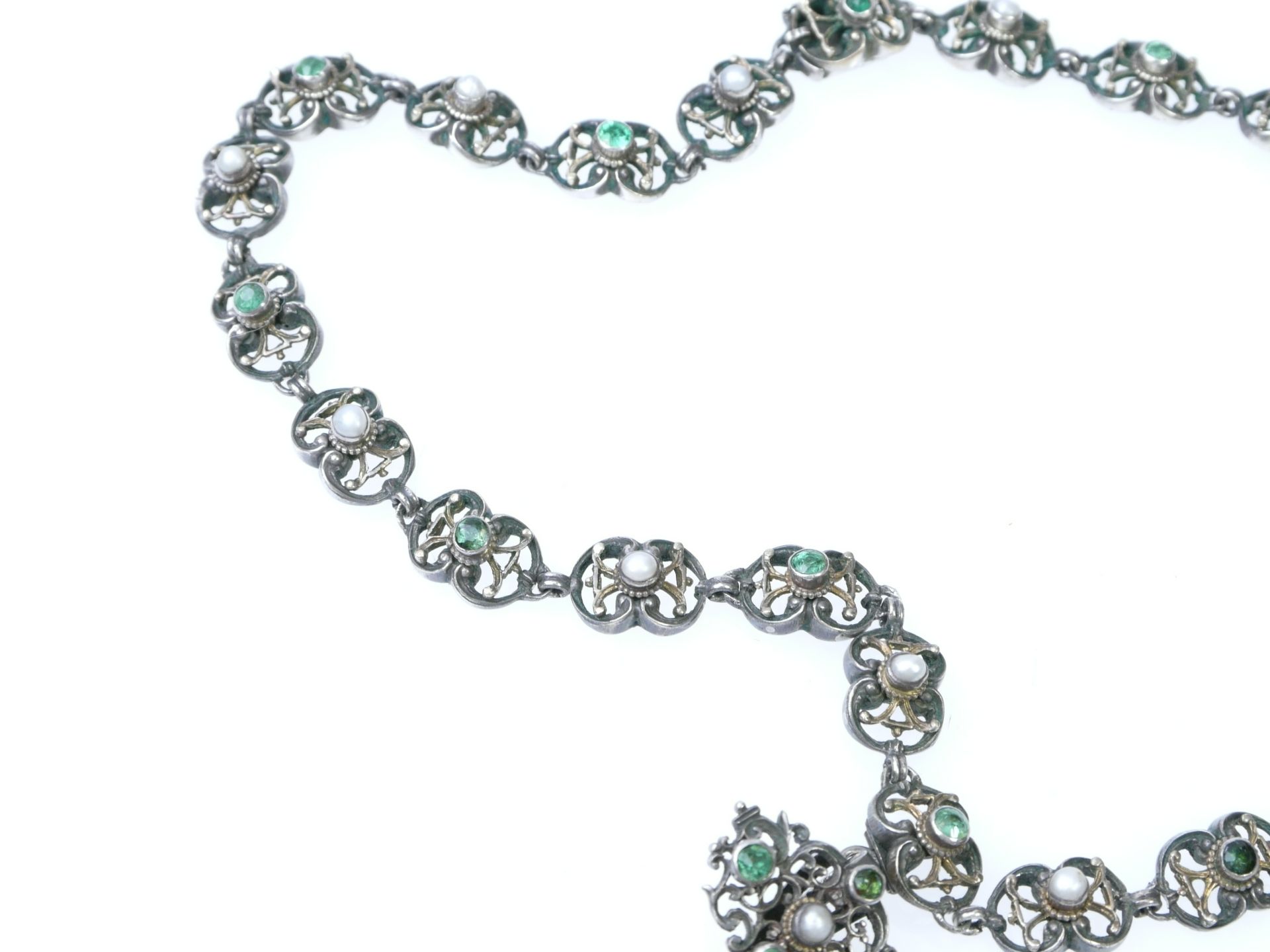 Neorenaissance Collier mit Anhänger Silber und Perlen um 1880 - Image 3 of 9