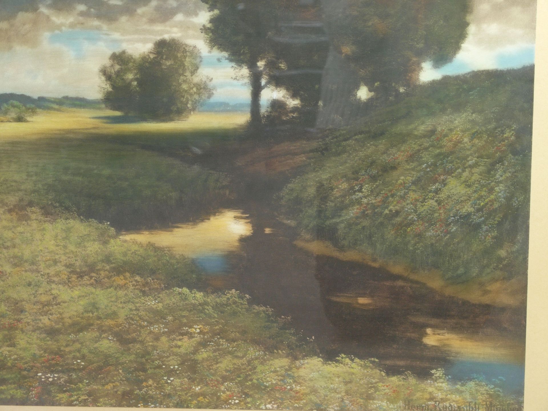 Rüdisühli, Hermann Traugott (1864-1944) - Sommerliche Wiesenlandschaft mit Bachlauf - Bild 3 aus 4