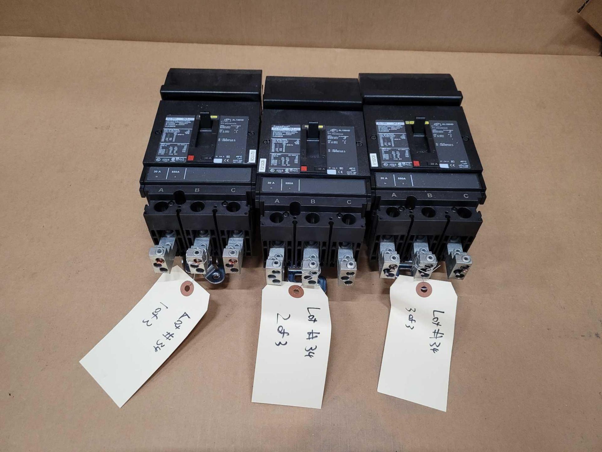 LOT OF 3 SQUARE D HJA36030 30 AMP CIRCUIT BREAKER