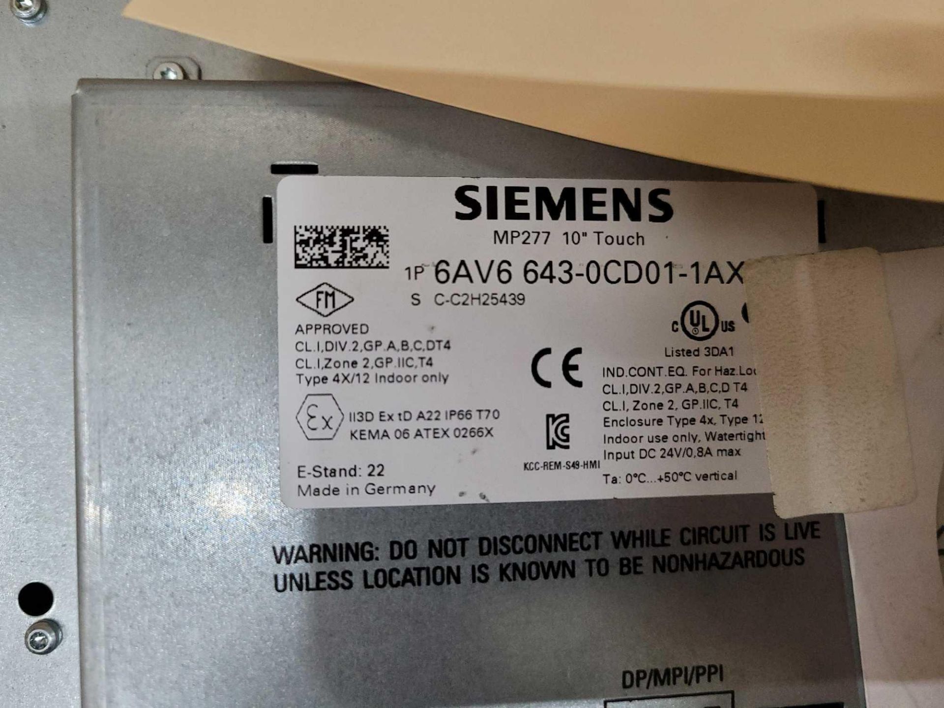 SIEMENS 6AV6 643-0CD01-1AX1 MP277 10" TOUCH SIMATIC MULTI PANEL SEE PICS SCRATCHES ON SCREEN - Bild 3 aus 3