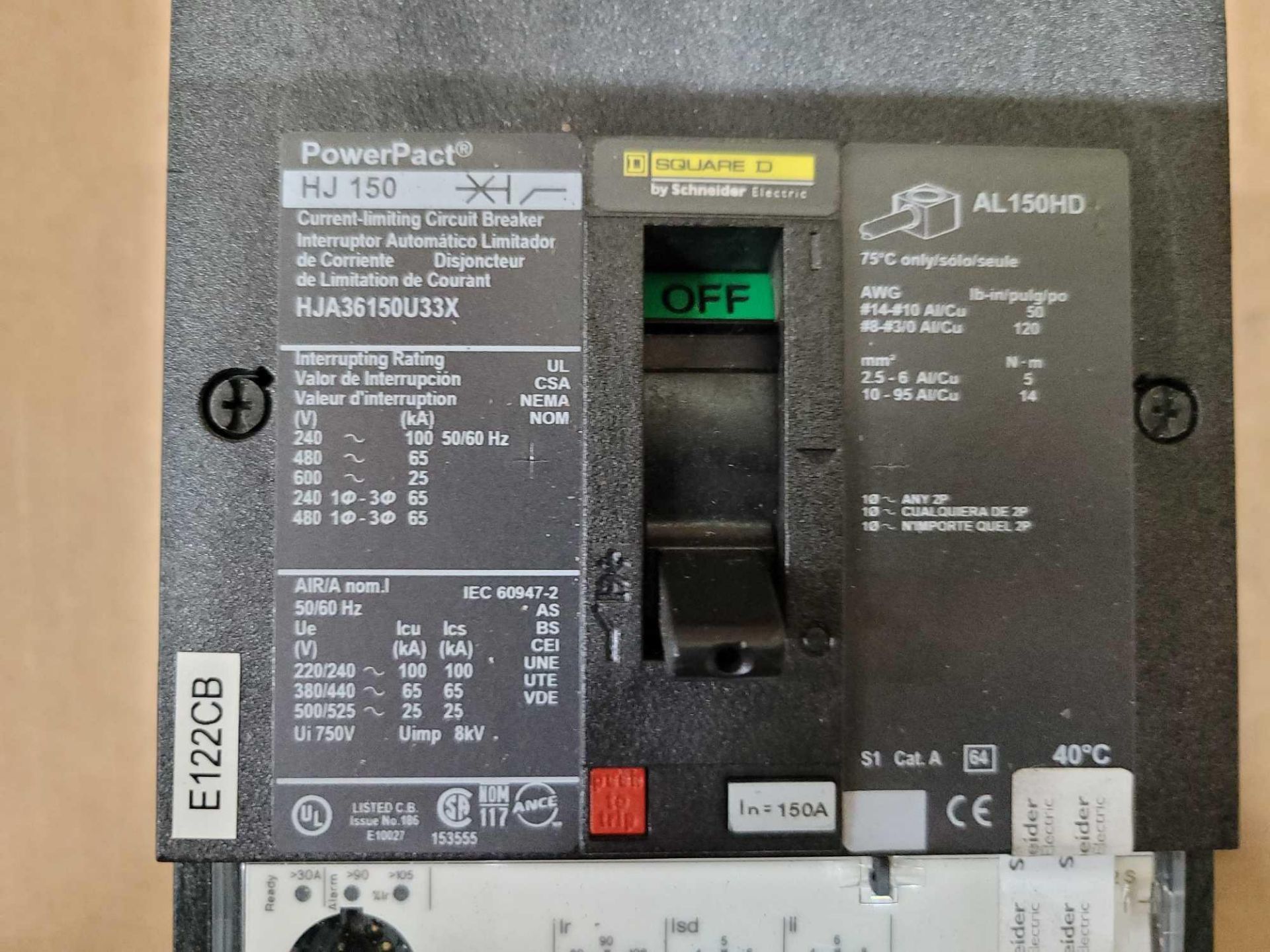 SQUARE D HJA36150U33X 150 AMP CIRCUIT BREAKER POWERPACT - Image 3 of 3