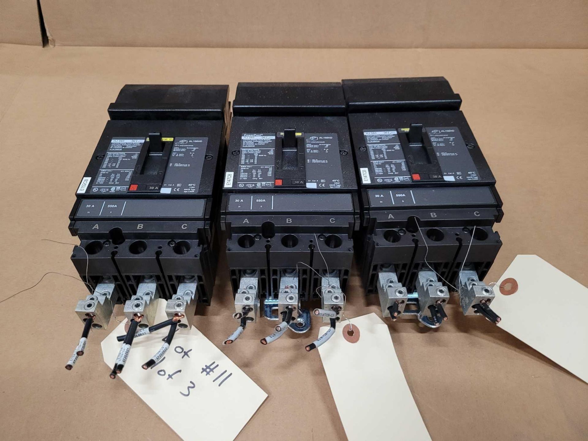 LOT OF 3 SQUARE D HJA36030 30 AMP CIRCUIT BREAKER