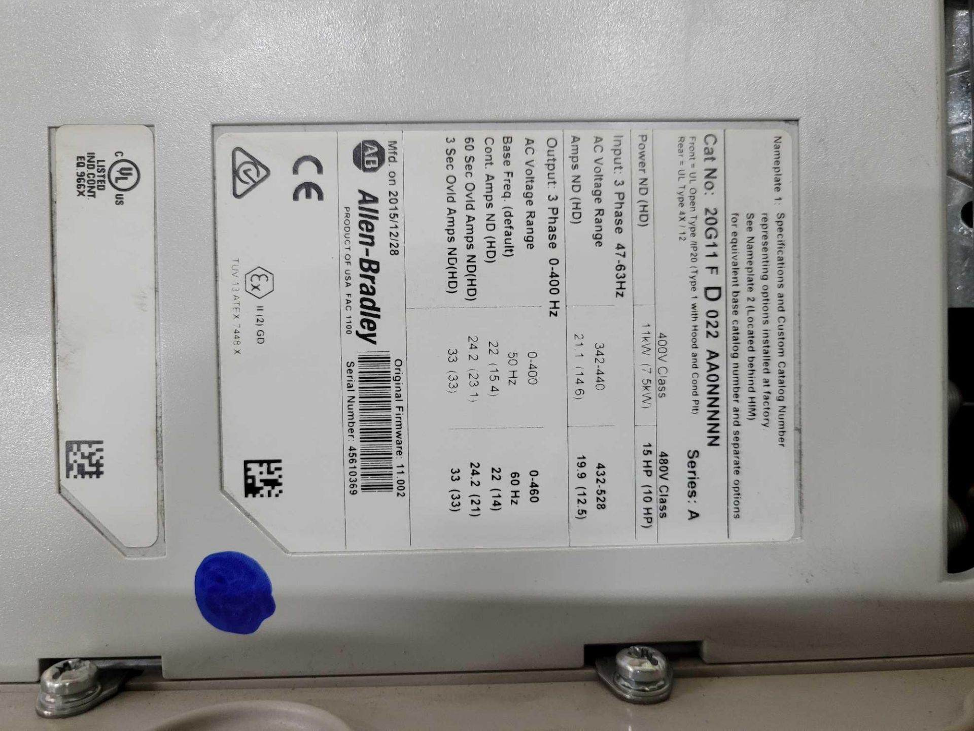 ALLEN BRADLEY 20G11FD022AA0NNNNNN /A POWERFLEX 755 - Image 4 of 4