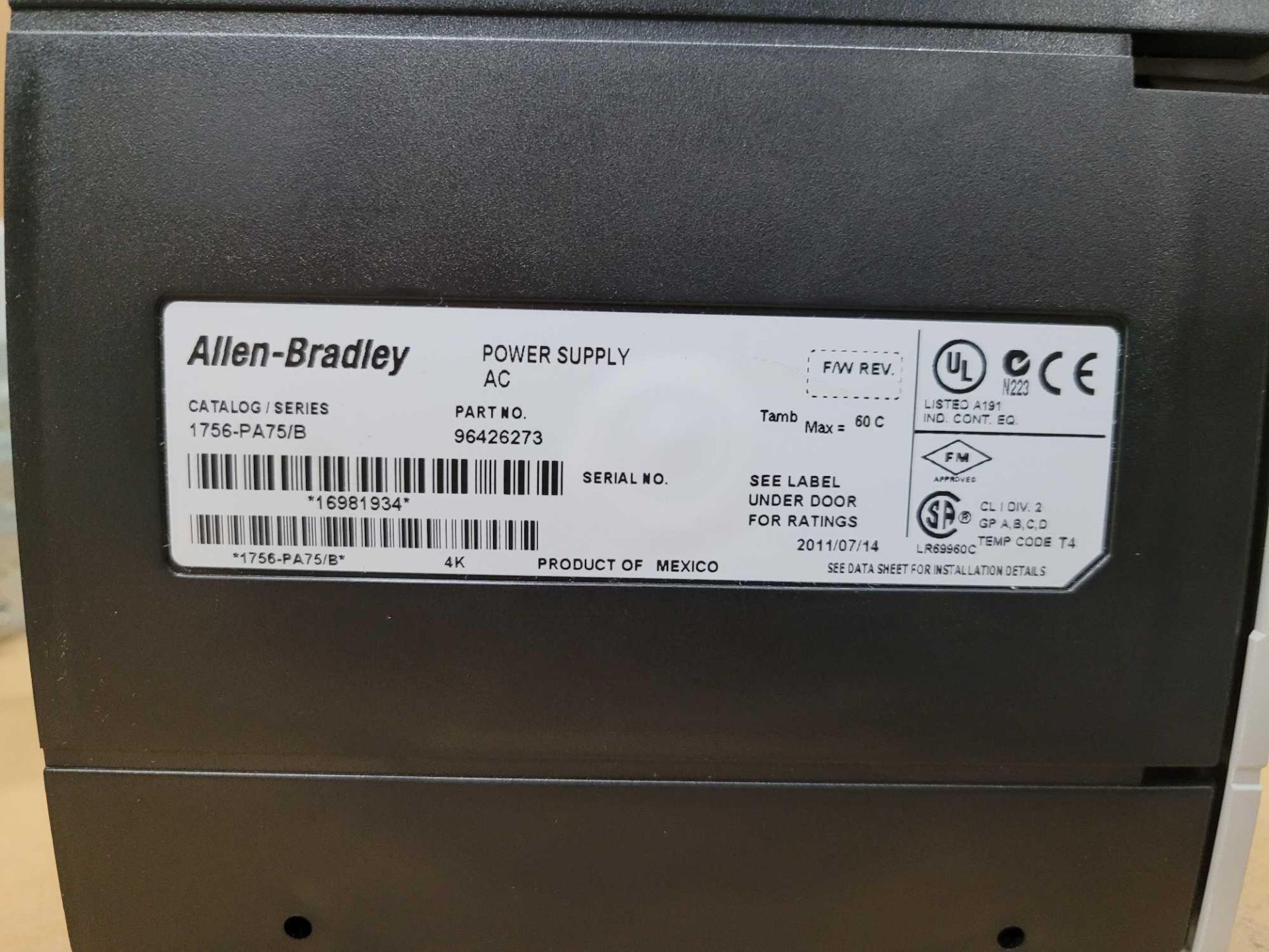 LOT OF 2 ALLEN BRADLEY 1756-PA75 /B AC POWER SUPPLY W/ 1756-A10 /B 10 SLOT CHASSIS - Image 3 of 4