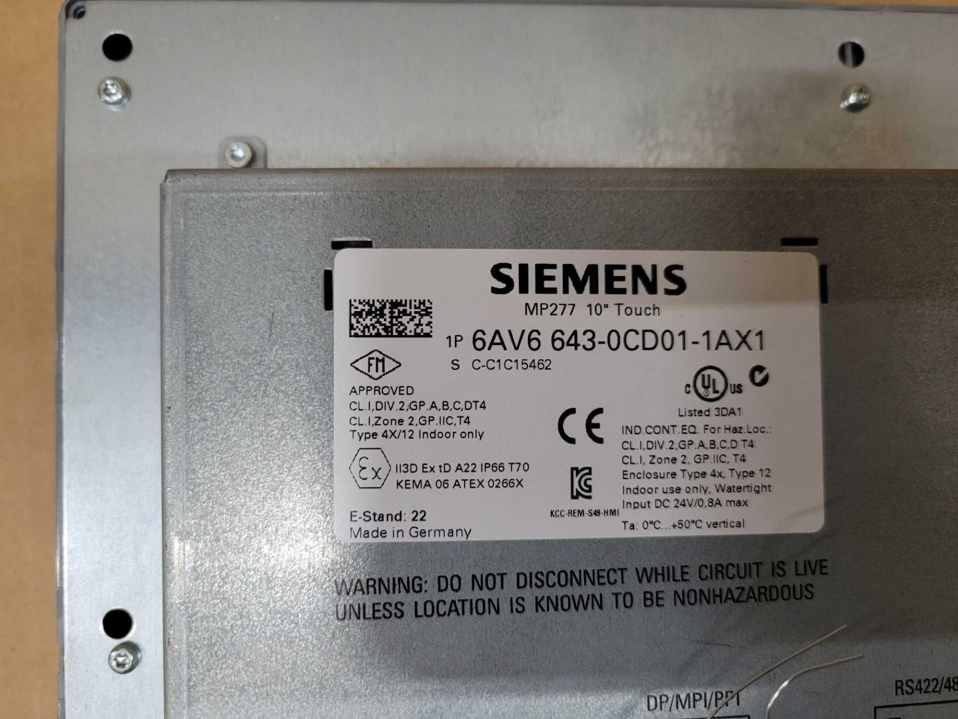 SIEMENS 6AV6 643-0CD01-1AX1 MP277 10" TOUCH SIMATIC MULTI PANEL - Bild 3 aus 3