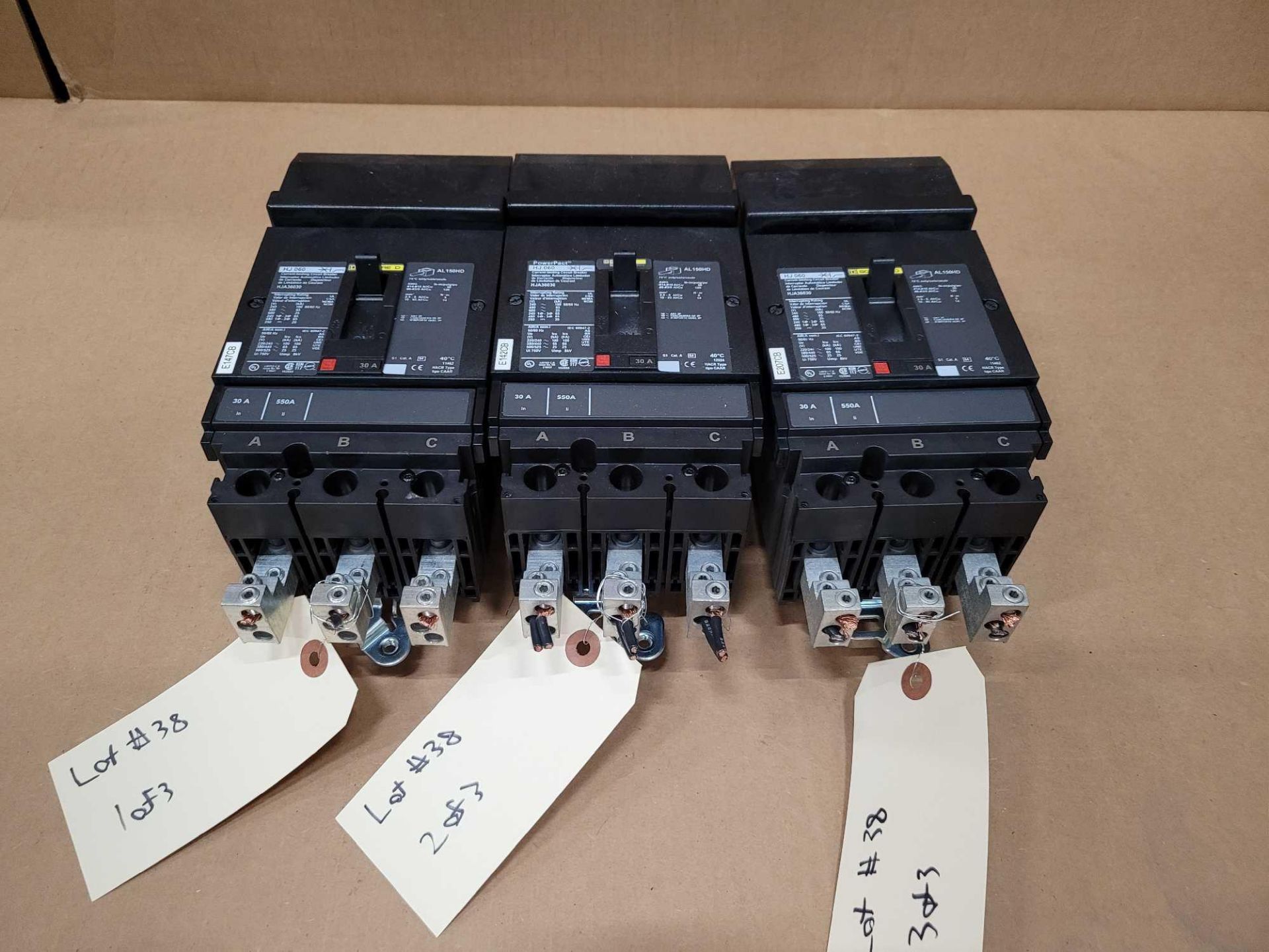 LOT OF 3 SQUARE D HJA36030 30 AMP CIRCUIT BREAKER