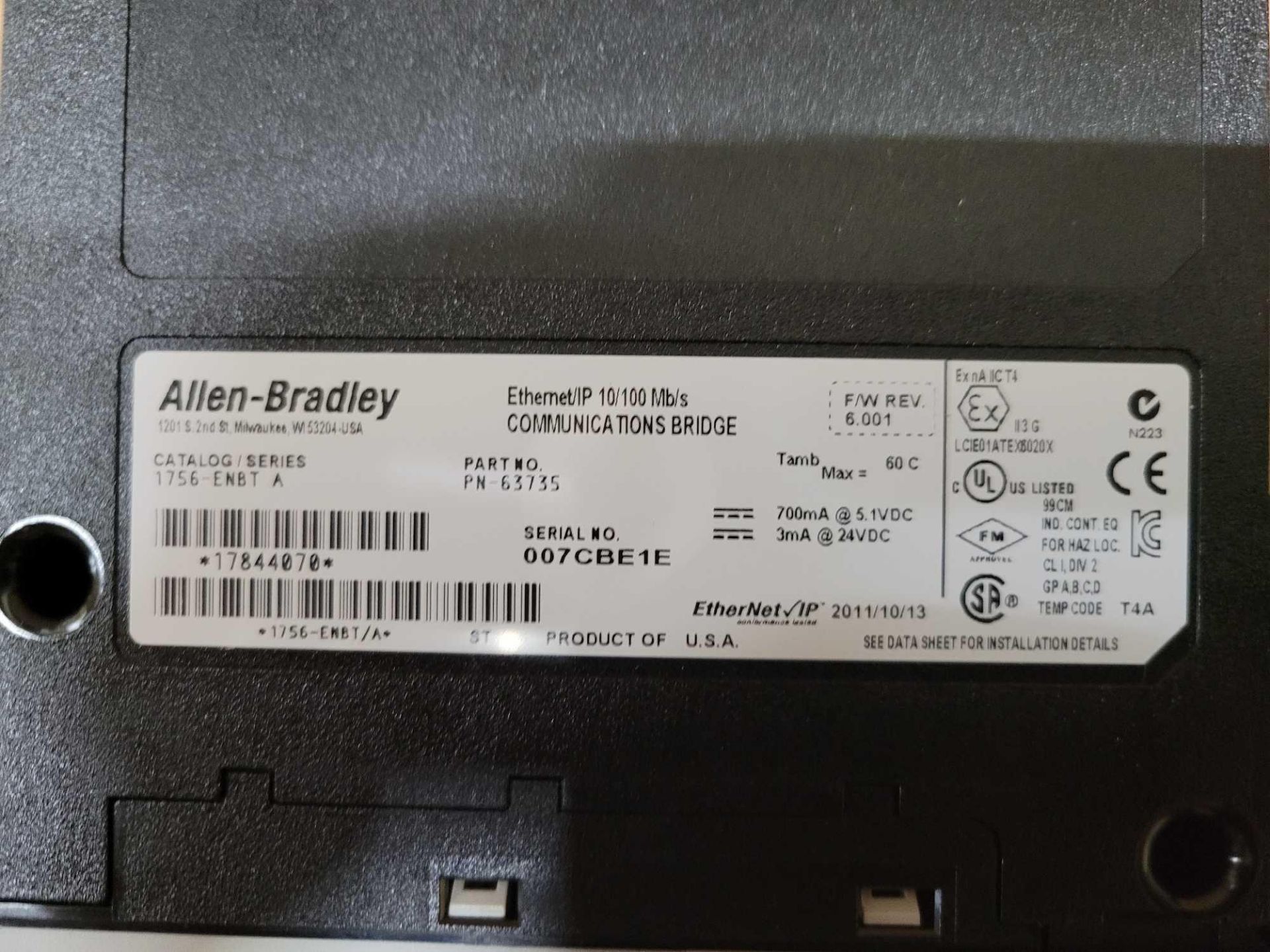 LOT OF 2 ALLEN BRADLEY 1756-ENBT /A ETHERNET/IP 10/100/MB/S COMMUNICATIONS BRIDGE - Image 3 of 3