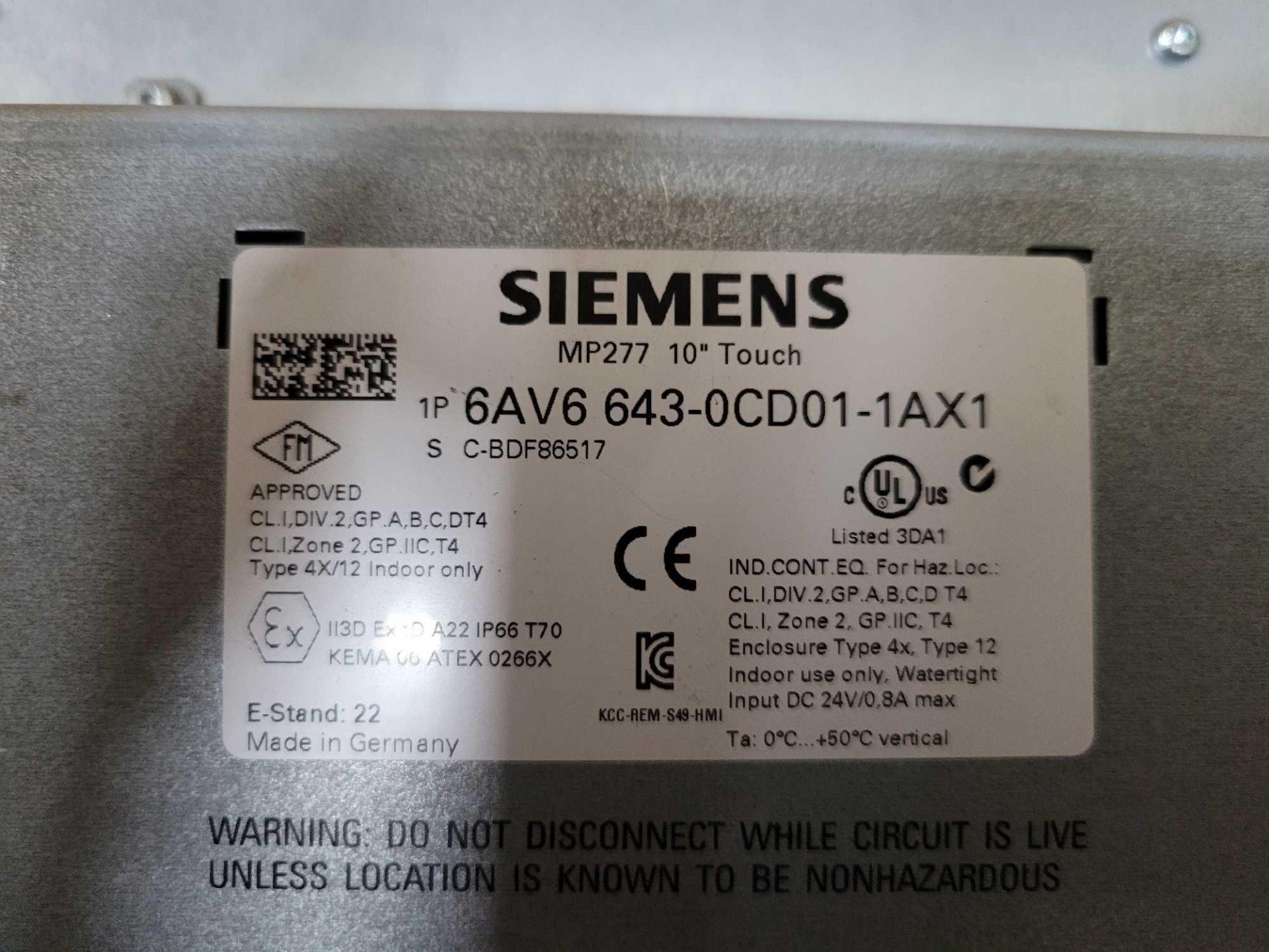 SIEMENS 6AV6 643-0CD01-1AX1 MP277 10" TOUCH SIMATIC MULTI PANEL - Bild 3 aus 3