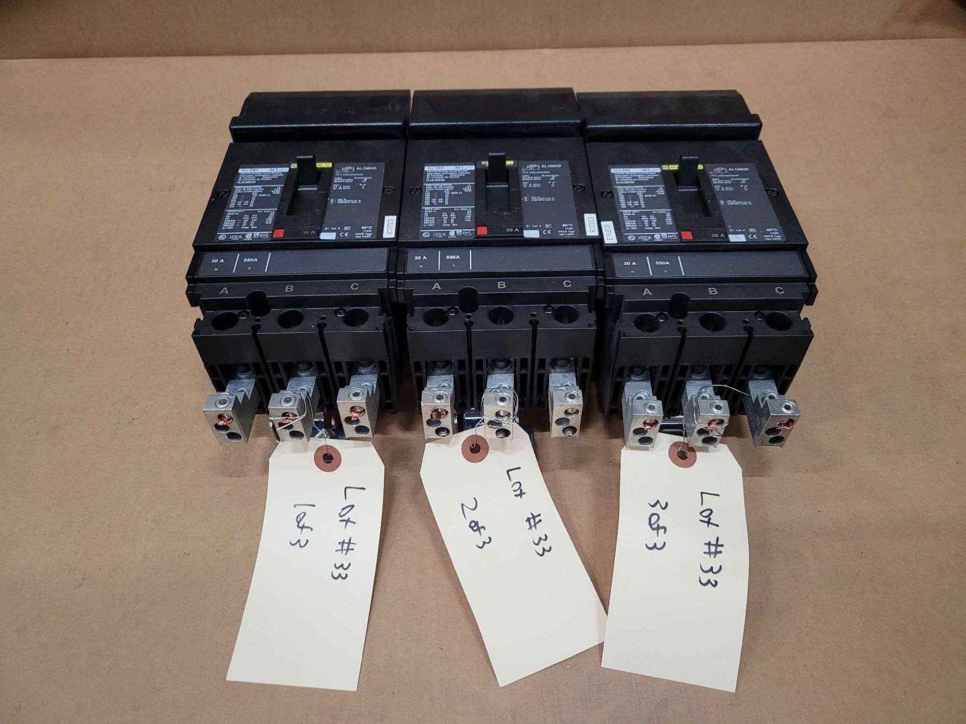 LOT OF 3 SQUARE D HJA36030 30 AMP CIRCUIT BREAKER