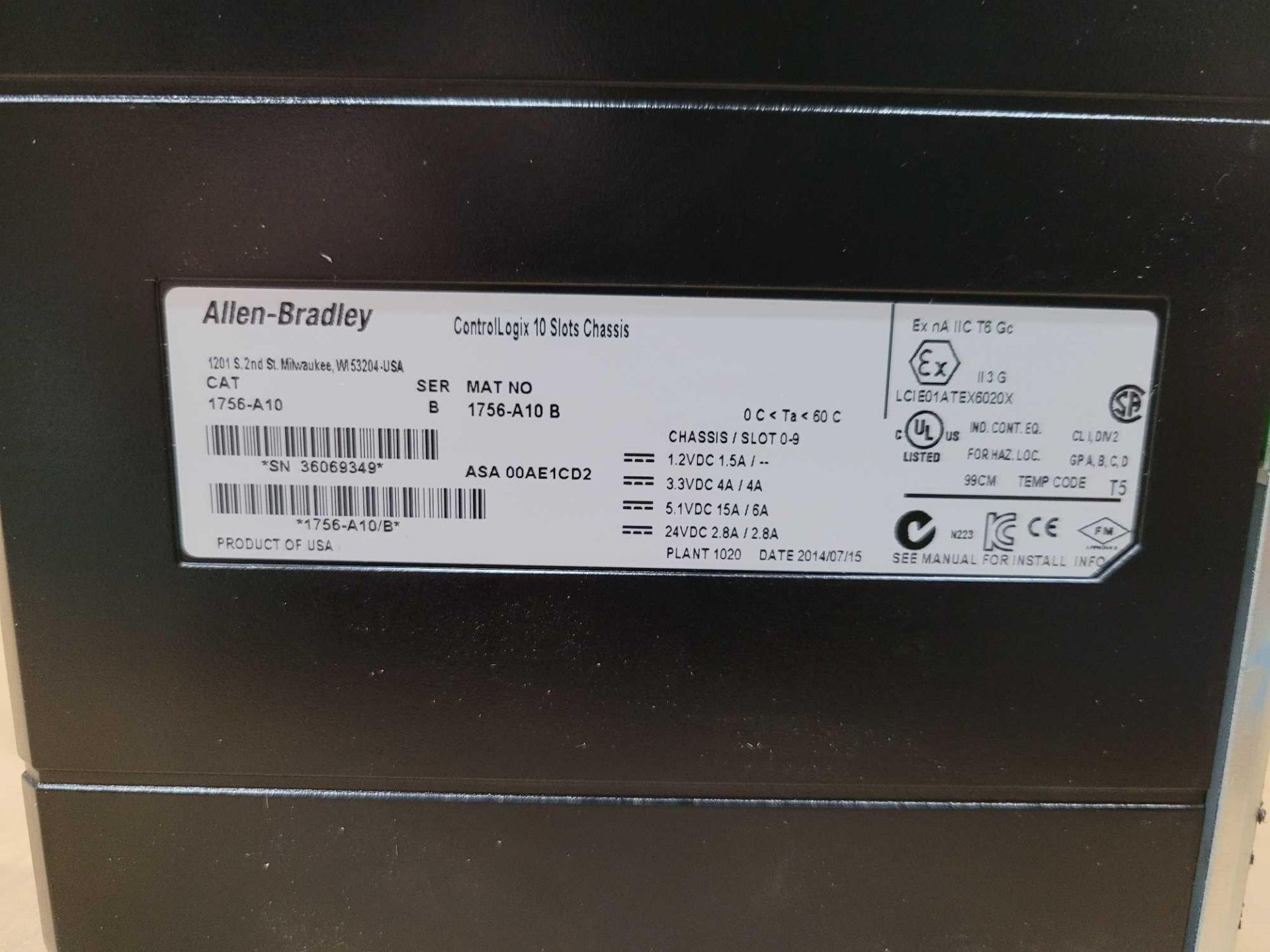 ALLEN BRADLEY 1756-PA75 /B AC POWER SUPPLY W/ 1756-A10 /B 10 SLOT CHASSIS - Image 3 of 4