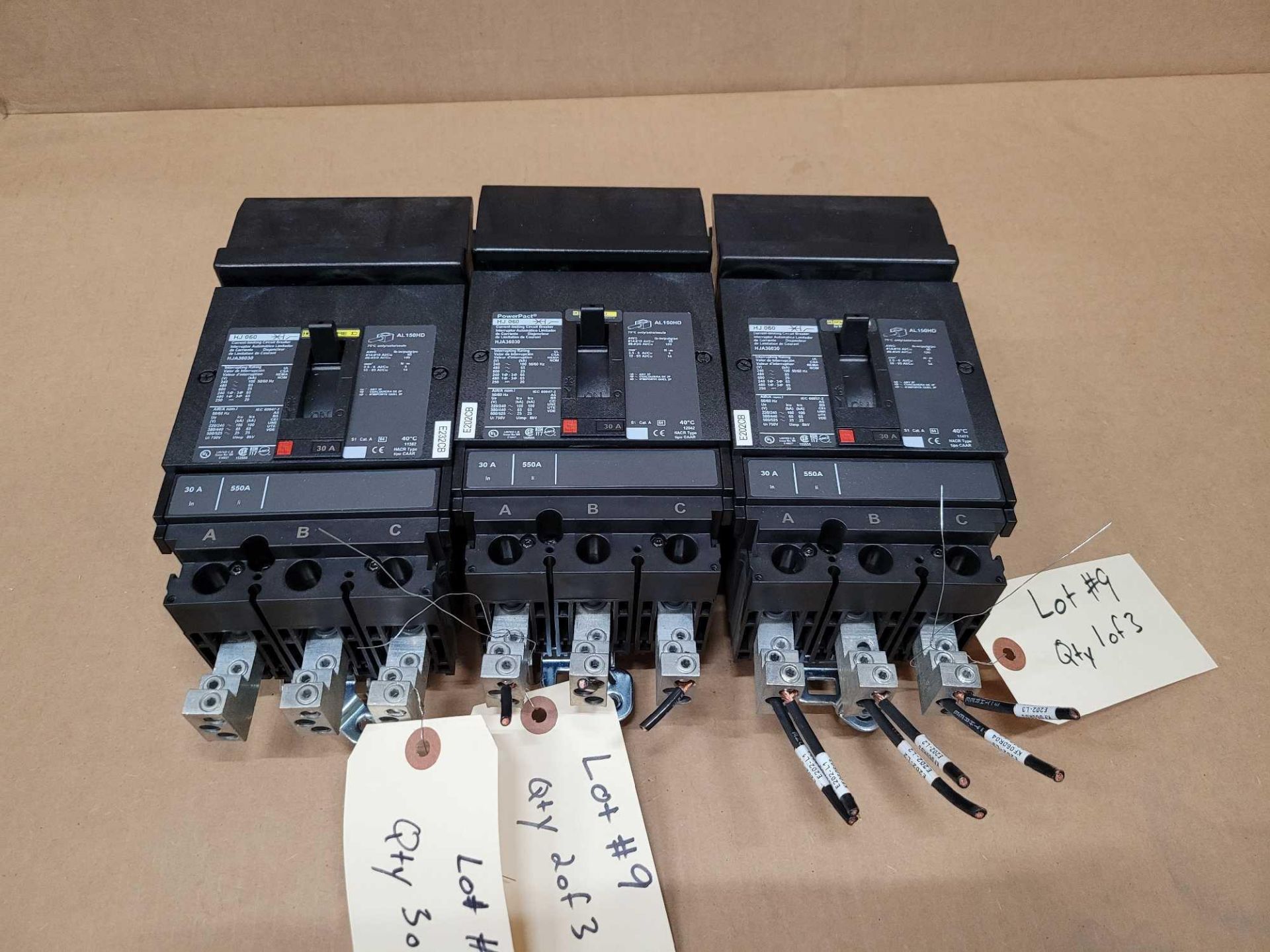 LOT OF 3 SQUARE D HJA36030 30 AMP CIRCUIT BREAKER