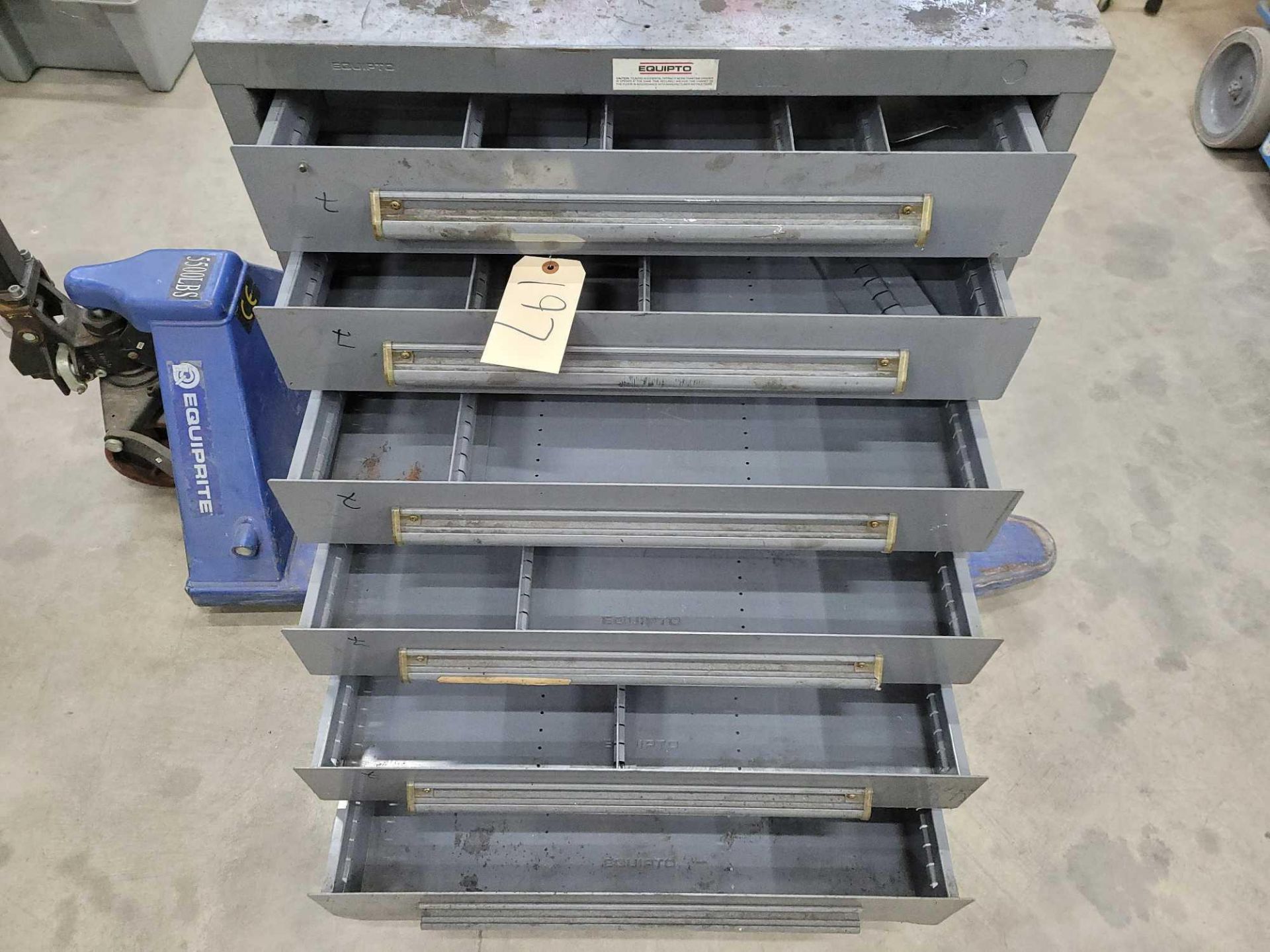 EQUIPTO TOOL CABINET 30"X27.5"X34" 6 DRAWERS LTL - $75 INCLUDES PALLET, STRAPPING AND LOADING. CUSTO - Image 2 of 2