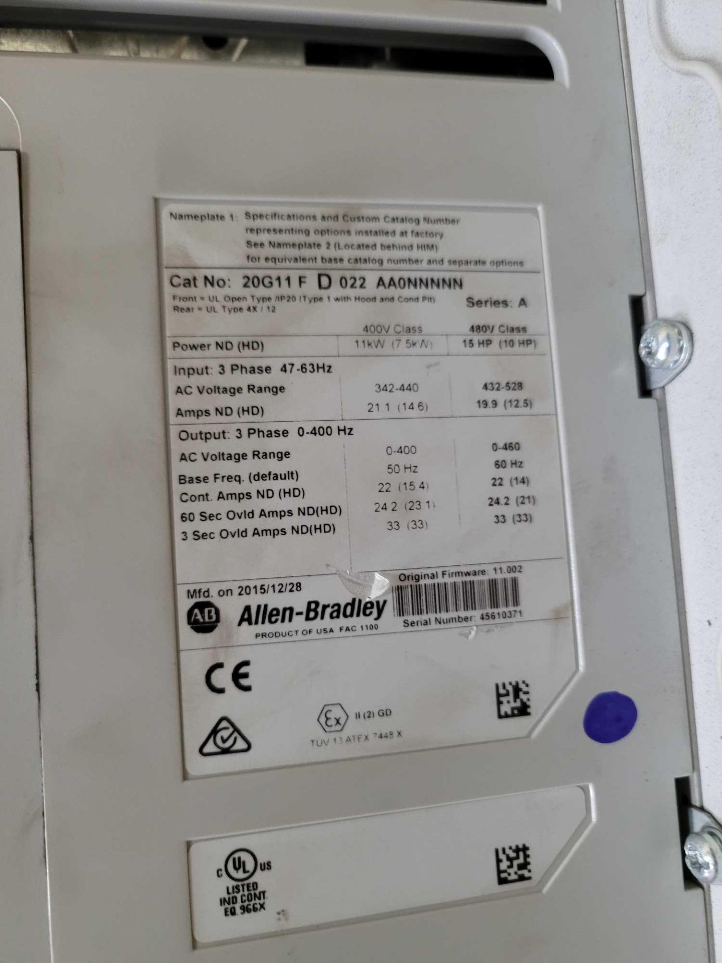 ALLEN BRADLEY 20G11FD022AA0NNNNN /A PowerFlex 755 AC DRIVE - Image 3 of 3