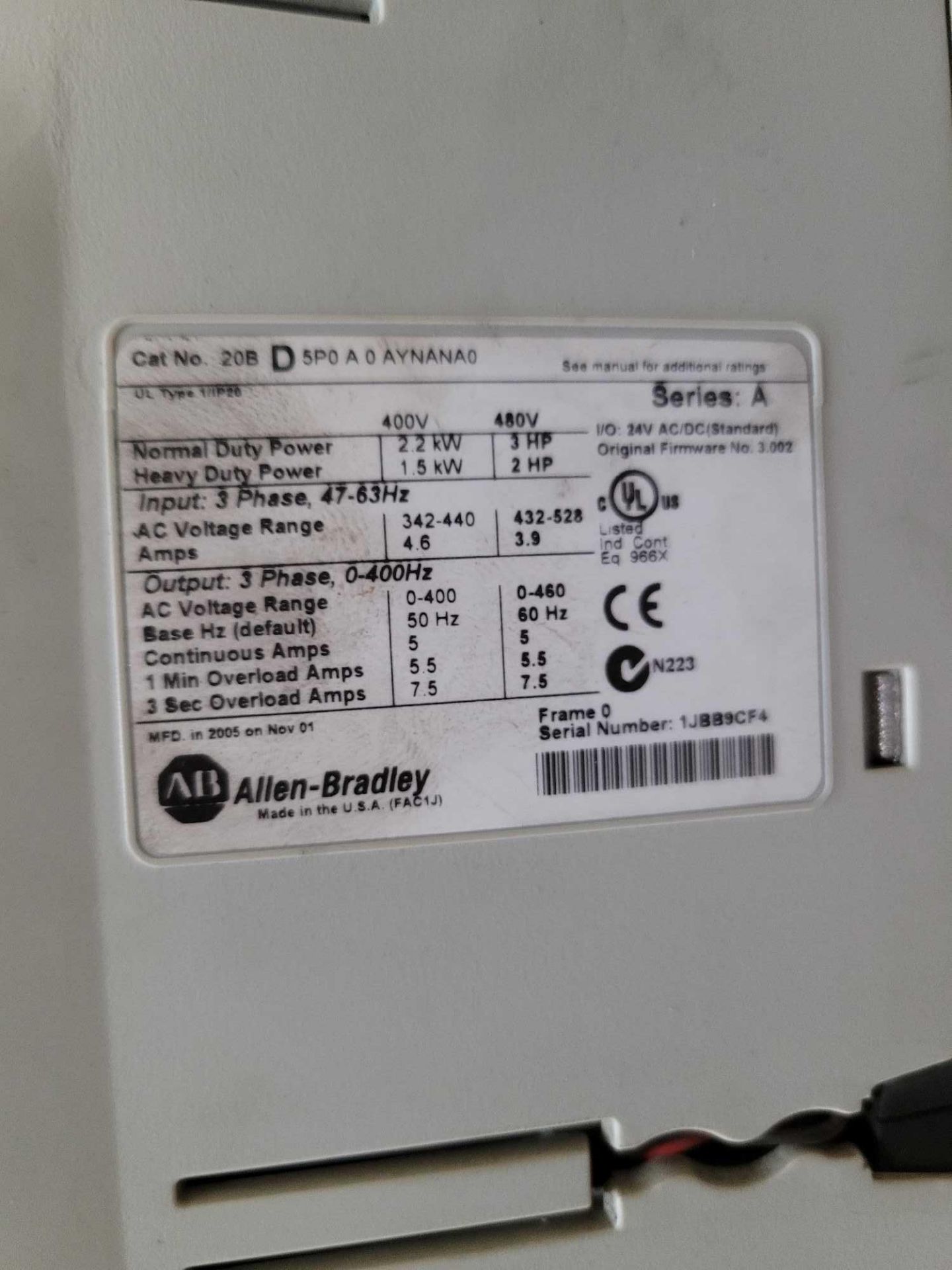 ALLEN BRADLEY 20BD5POA0AYNANC0 /A PowerFlex 700 AC DRIVE - Image 3 of 3