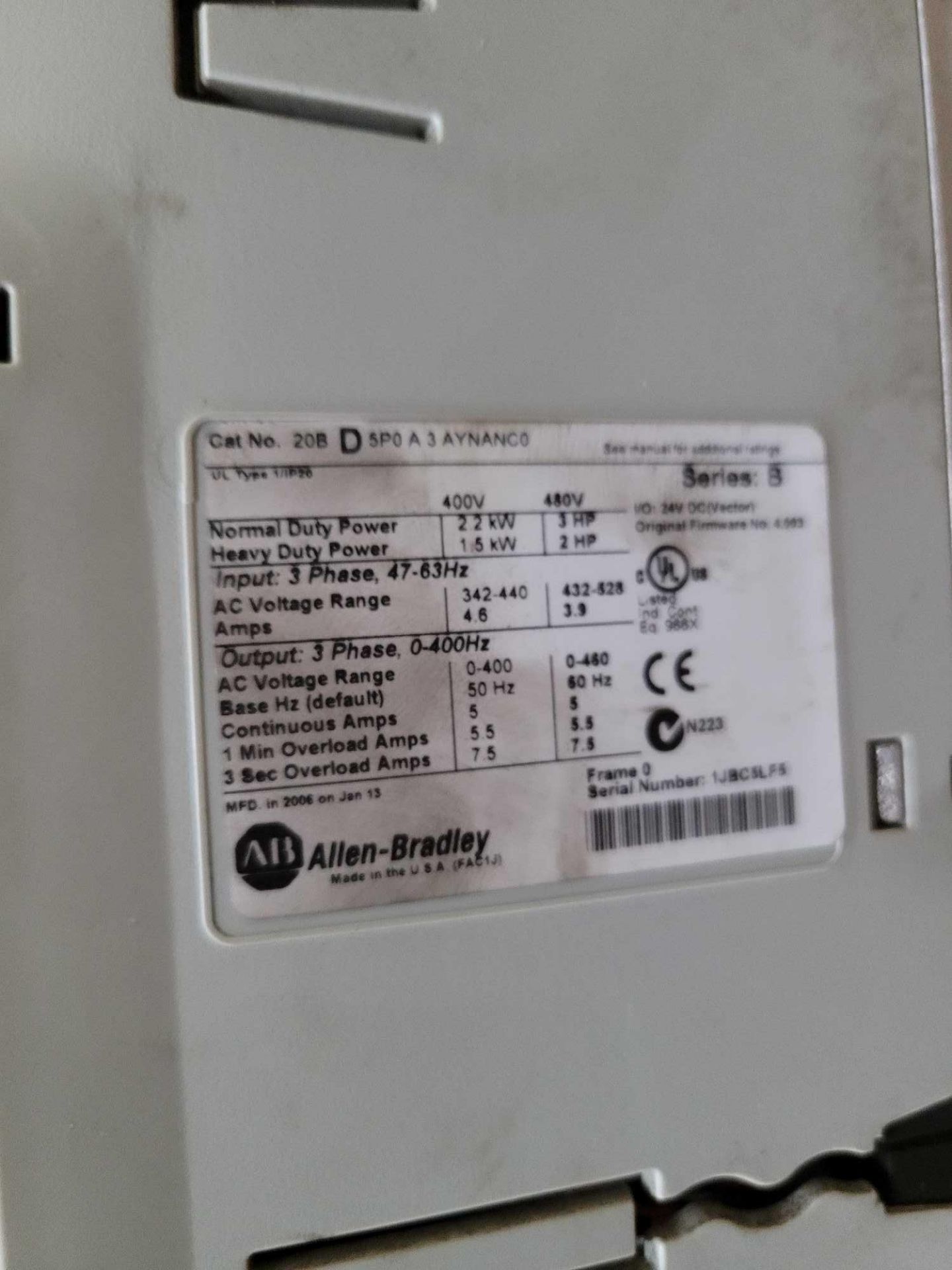 ALLEN BRADLEY 20BD5POA0AYNANC0 /B PowerFlex 700 AC DRIVE - Image 3 of 3