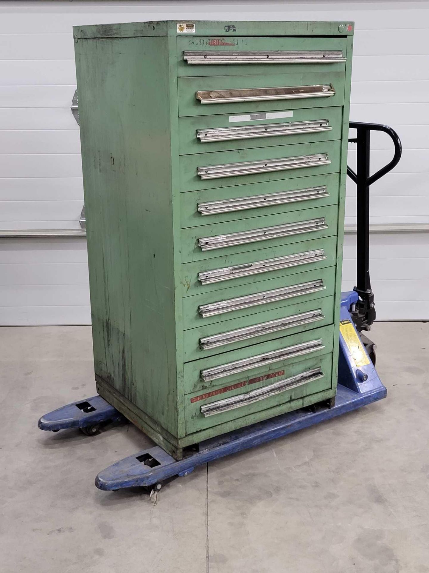 STANLEY VIDMAR TOOL CABINET 30"X27.75"X59.25" 11 DRAWERS LTL = $75 FOR PALLET, STRAPPING AND LOADING