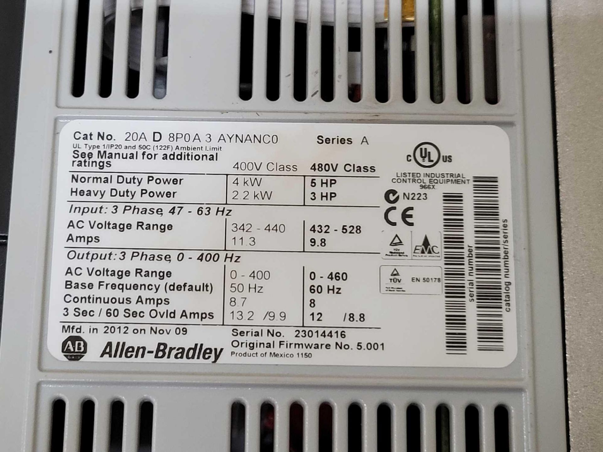 ALLEN BRADLEY 20AD8P0A3AYNANC0 /A PowerFlex 70 AC DRIVE - Image 2 of 3