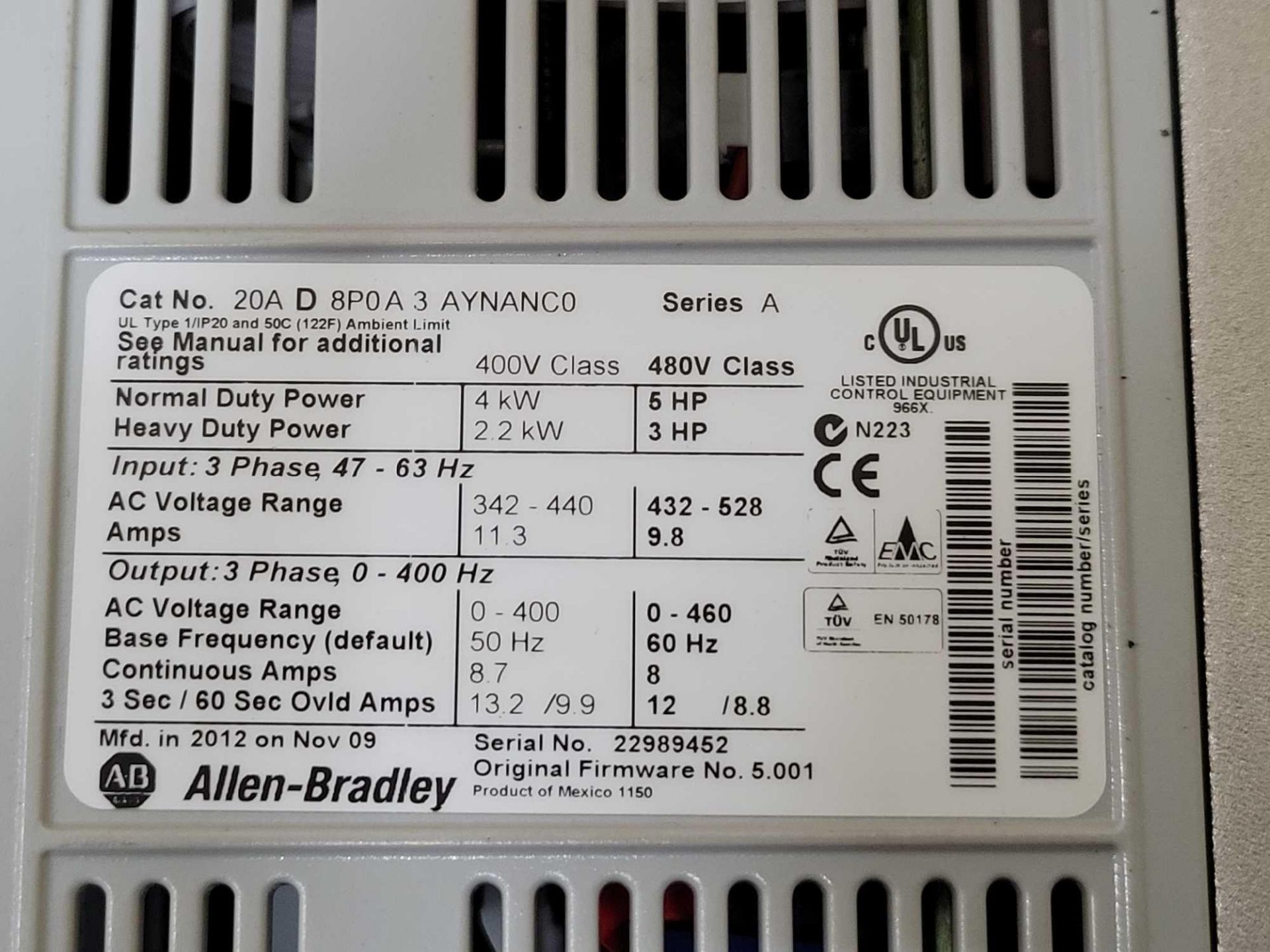 ALLEN BRADLEY 20AD8P0A3AYNANC0 /A PowerFlex 70 AC DRIVE - Image 2 of 3