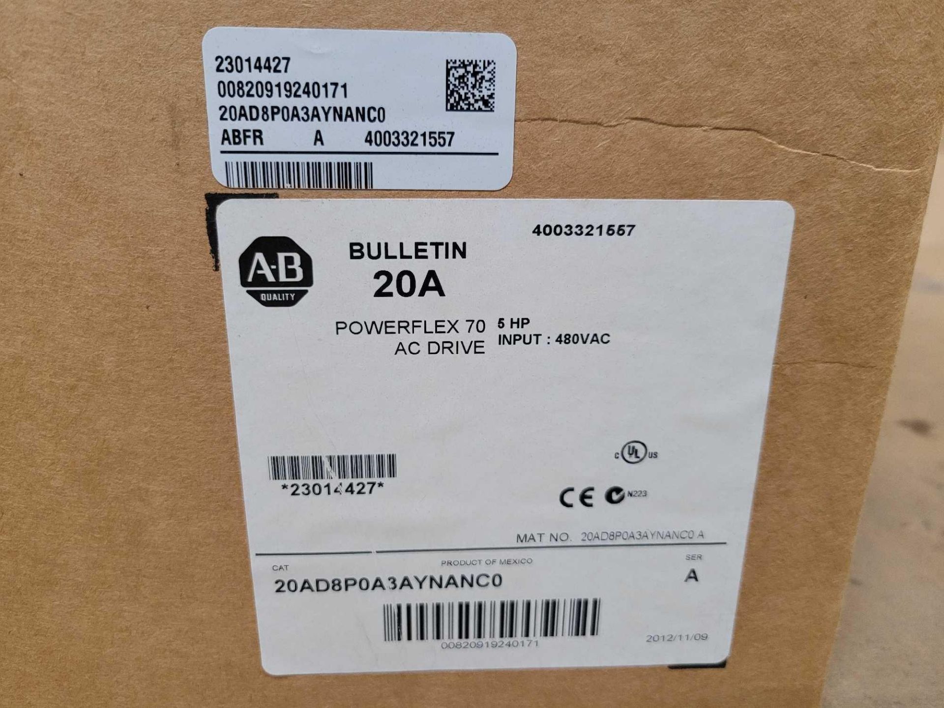 SEALED ALLEN BRADLEY 20AD8P0A3AYNANC0 /A PowerFlex 70 AC DRIVE - Image 2 of 2