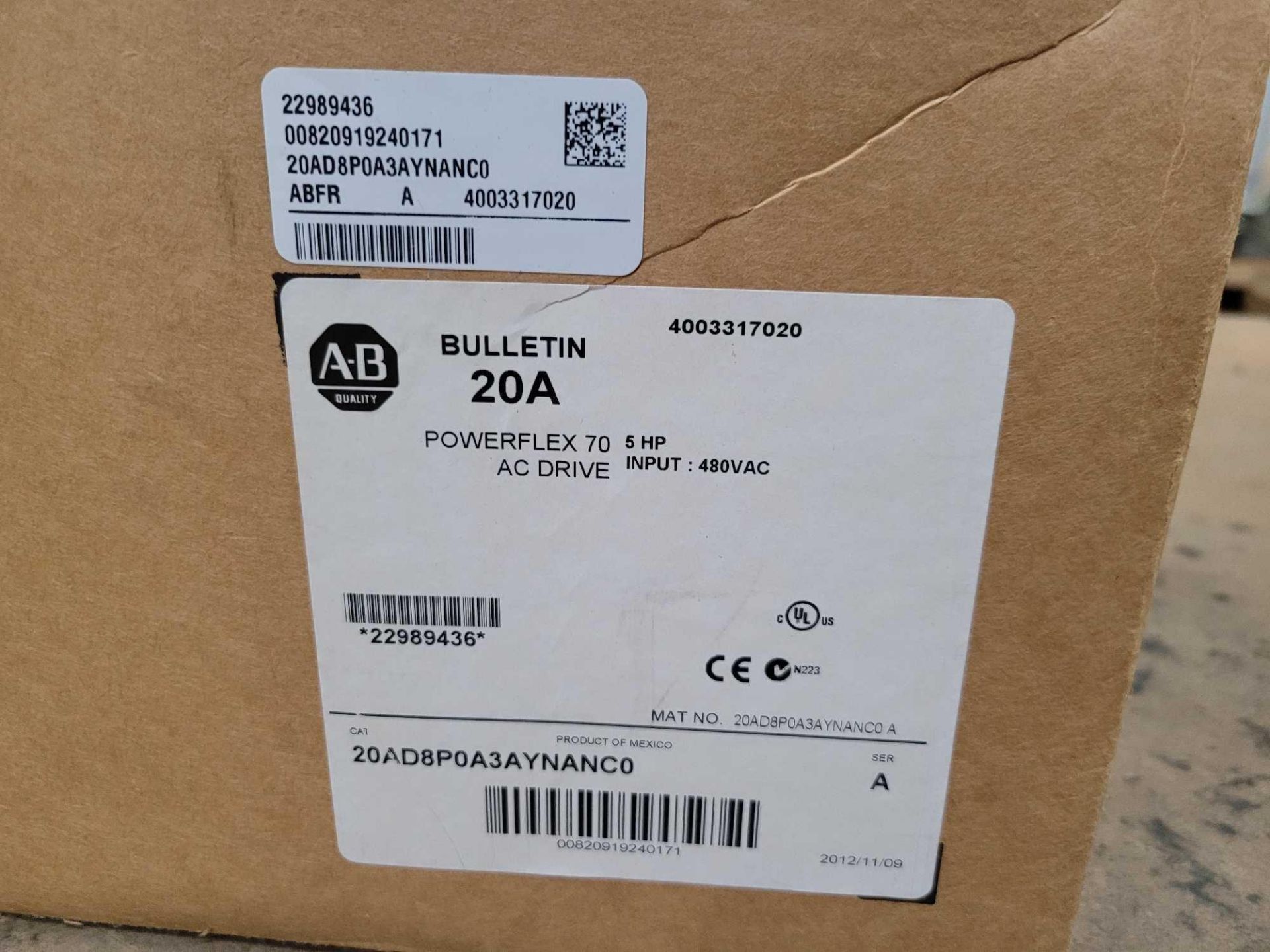 SEALED ALLEN BRADLEY 20AD8P0A3AYNANC0 /A PowerFlex 70 AC DRIVE - Image 2 of 2