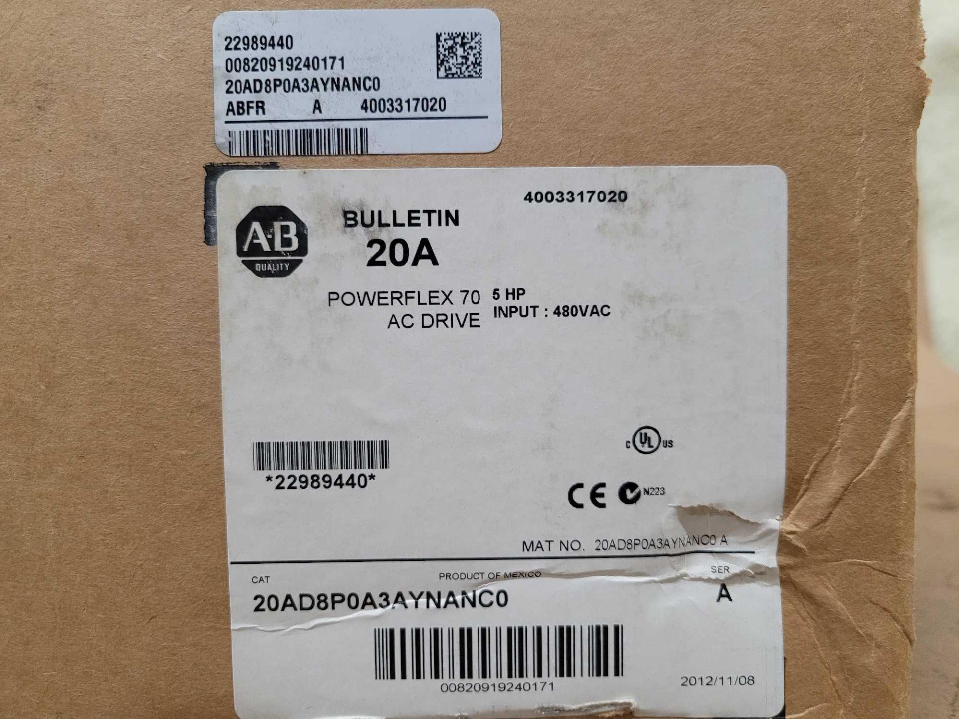 SEALED ALLEN BRADLEY 20AD8P0A3AYNANC0 /A PowerFlex 70 AC DRIVE - Image 2 of 2