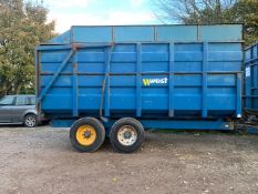 WEST 12 TON TWIN AXLE TIPPING TRAILER, SPRUNG DRAWBAR, BRAKES AND LIGHTS, GOOD BODY *PLUS VAT*