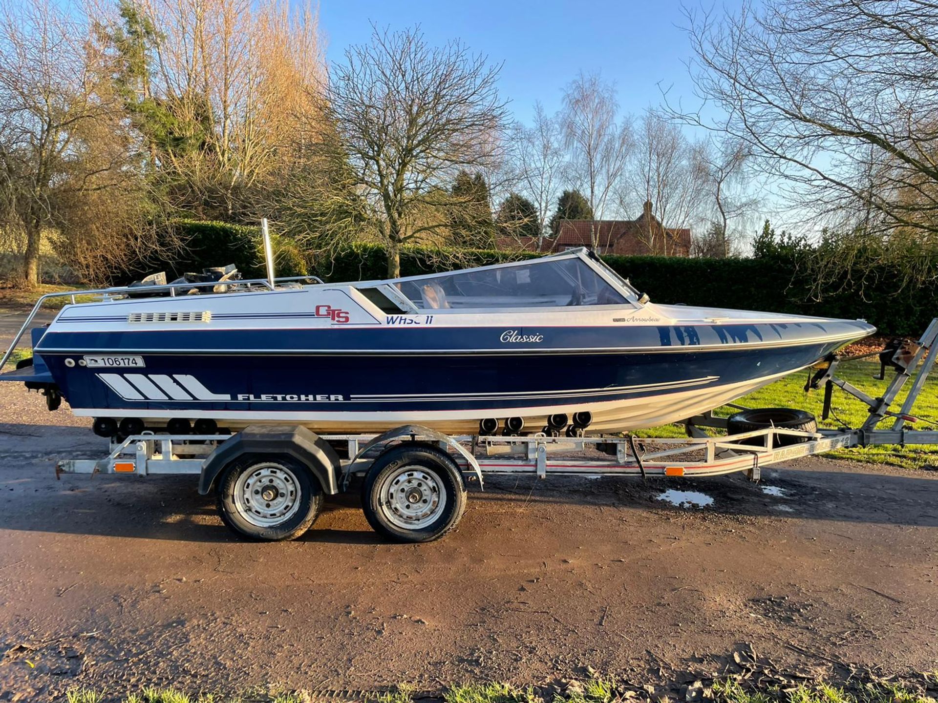 FLETCHER ARROWBEAU GTS CLASSIC SPEED BOAT, NEEDS TLC, TRAILER INCLUDED *NO VAT*