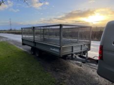 INDESPENSION 16FT X 6FT 3.5 TON DROP SIDE FLAT BED TRAILER FB35166D, TWIN AXEL *NO VAT*