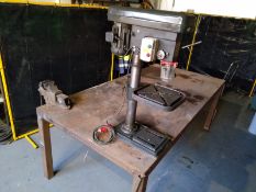 WELDING TABLE WITH WOODEN ENGINEERS VICE AND AN AJAX 16mm DRILL PRESS *NO VAT*