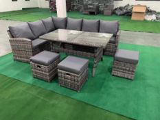 BRAND NEW 8 SEATER RATTAN SET, DARK GREY WITH MATCHING GREY 10cm DEEP CUSHIONS, RRP OVER £1299