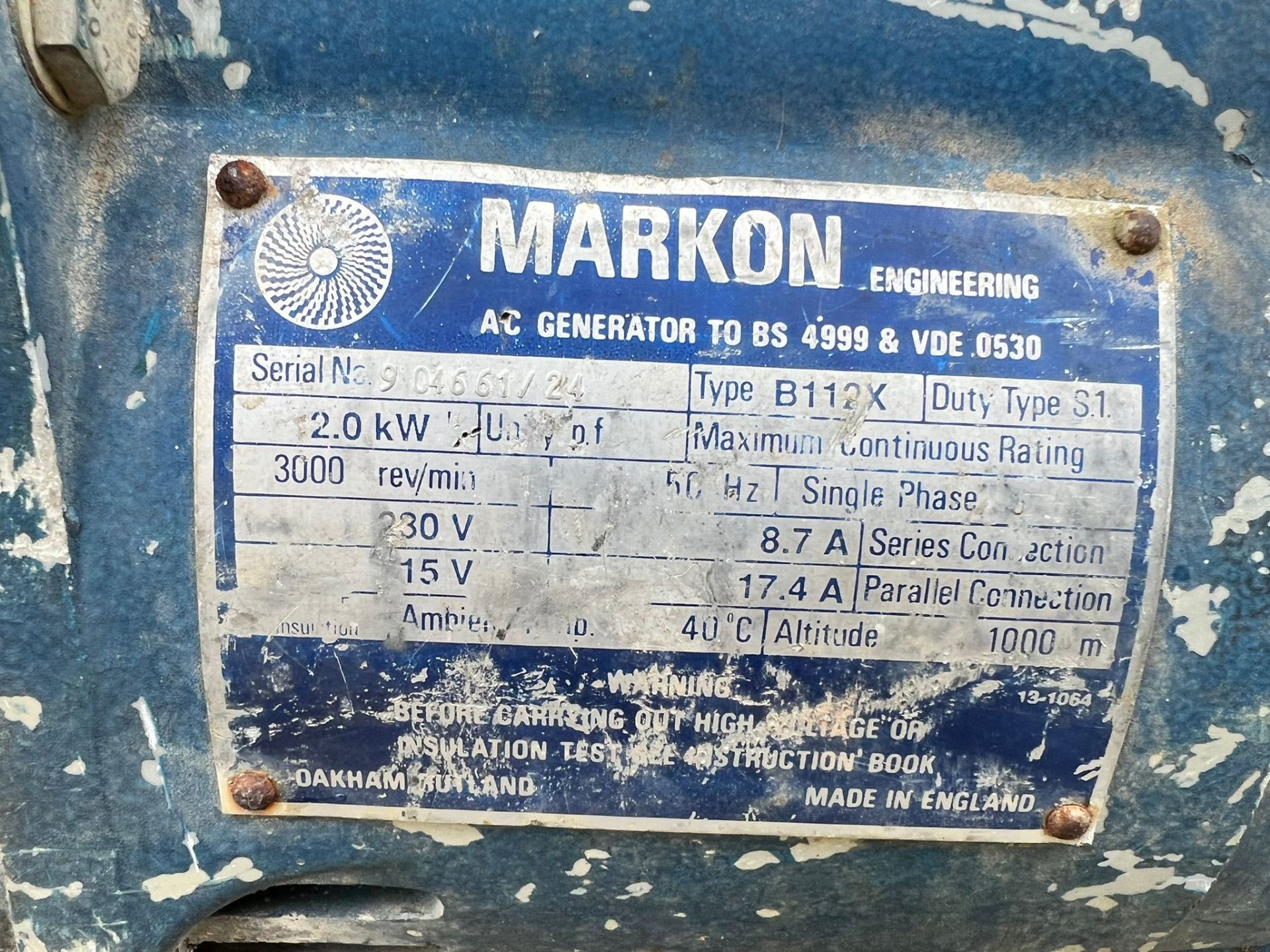 MARKON 2.5KvA PETROL GENERATOR, RUNS AND WORKS, 110 OR 240 VOLTS *PLUS VAT* - Image 8 of 8