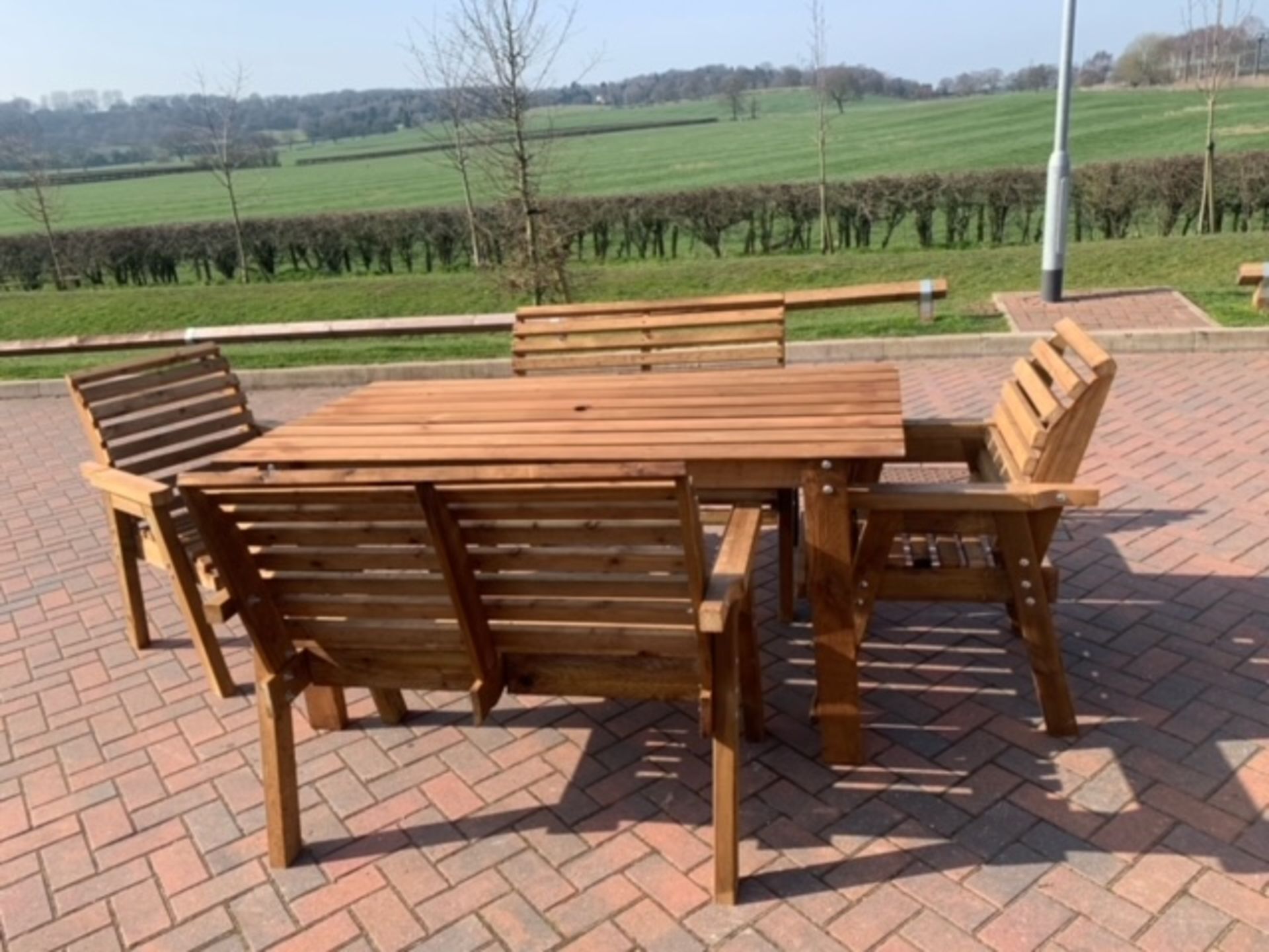 BRAND NEW QUALITY 6 seater handcrafted Garden Furniture set, Large table, 2 benches, 2 chairs - Image 3 of 6