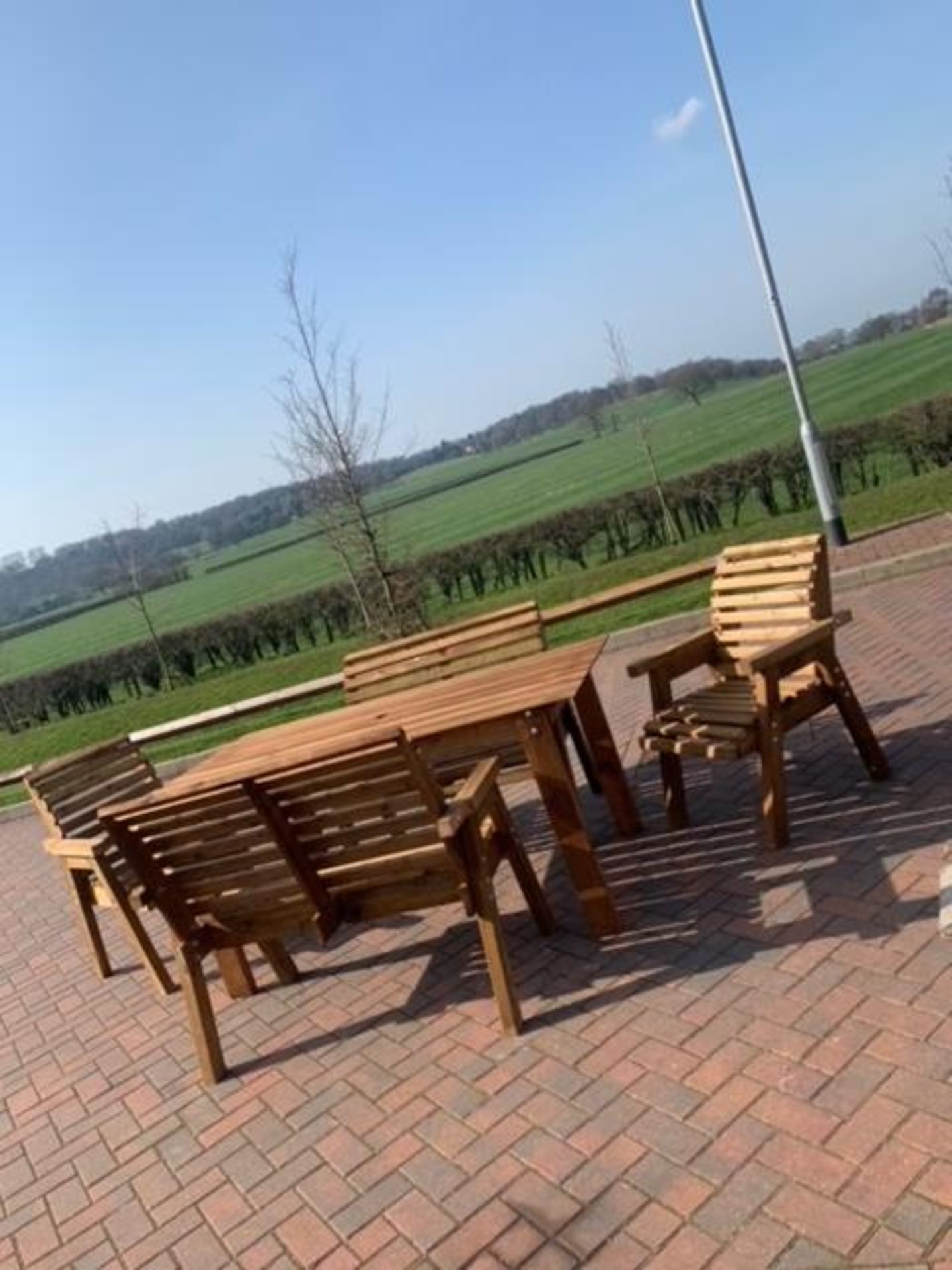 BRAND NEW QUALITY 6 seater handcrafted Garden Furniture set, Large table, 2 benches, 2 chairs - Image 6 of 6
