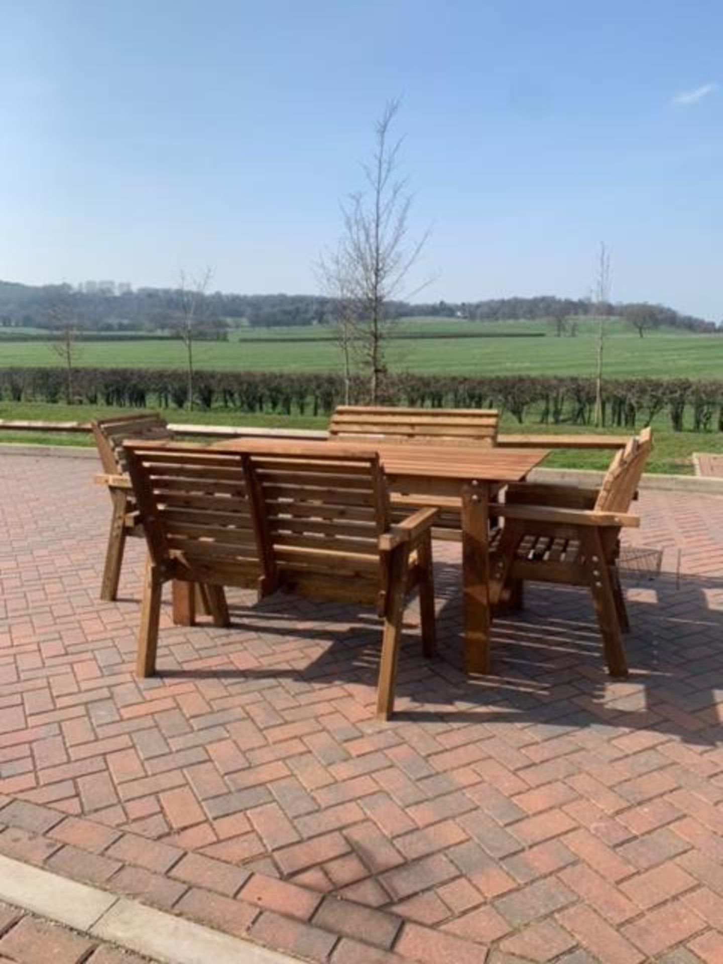 BRAND NEW QUALITY 6 seater handcrafted Garden Furniture set, Large table, 2 benches, 2 chairs - Image 4 of 6