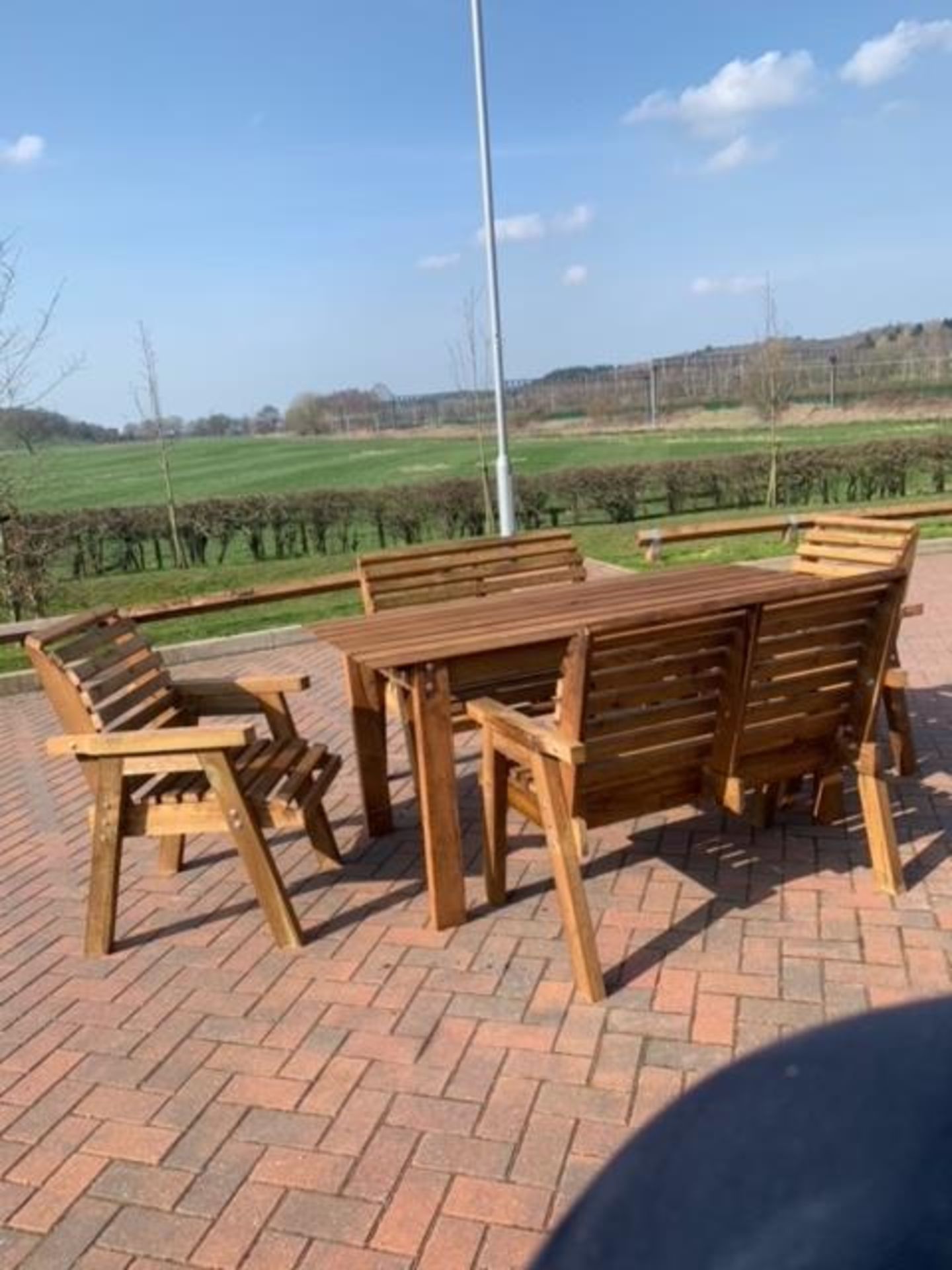 BRAND NEW QUALITY 6 seater handcrafted Garden Furniture set, Large table, 2 benches, 2 chairs - Image 2 of 6