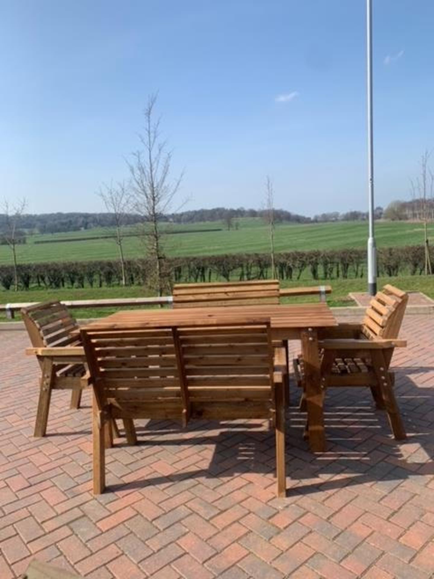 BRAND NEW QUALITY 6 seater handcrafted Garden Furniture set, Large table, 2 benches, 2 chairs - Image 5 of 6