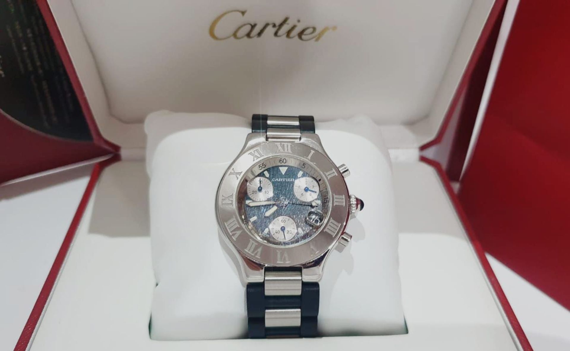 CARTIER CHRONOSCAPH MENS SWISS WATCH, STEEL & BLACK *NO VAT*