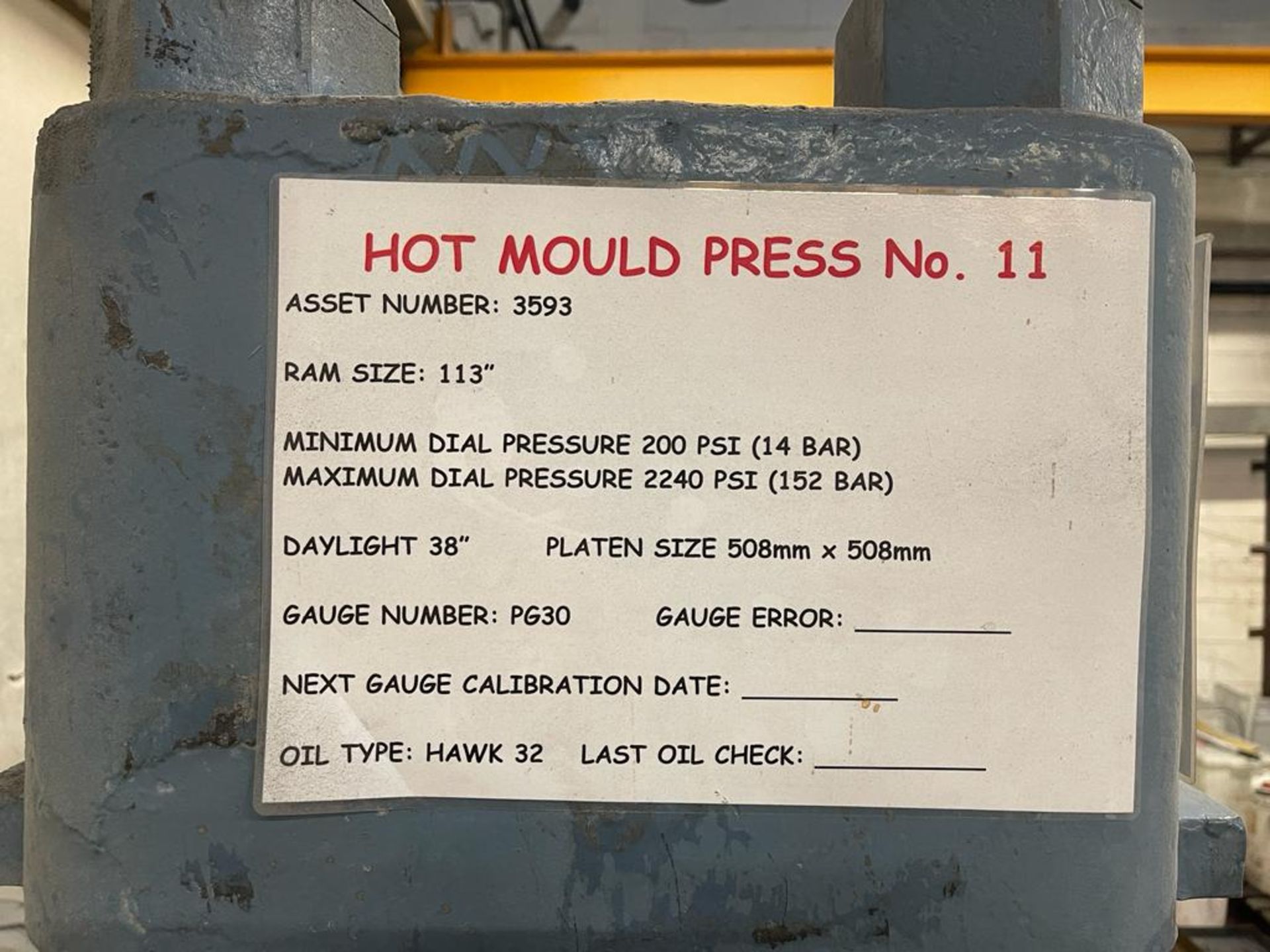 HOT MOULD PRESS, MANUAL HYDRAULIC PRESS WITH UPSTROKING ARM, THE PRESS HAS A VERY LARGE PLATEN - Image 3 of 3