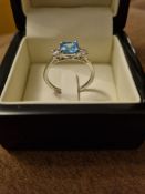 2.50ct CUSHION CUT BLUE TOPAZ DIAMOND ASTERIA RING IN 18k WHITE GOLD *NO VAT*