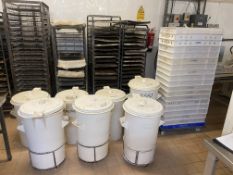 8 STORAGE BINS, TRAY STACK, BAKERY TROLLEYS AND TRAYS *NO VAT*