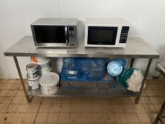 PREP TABLE AND 2x MICROWAVES *NO VAT*