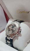 CARTIER CHRONOGRAPH MENS SWISS WATCH, STEEL & BLACK *NO VAT*