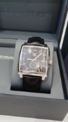 TAG HEUER MONACO MENS BLACK WATCH WITH BOX & GUARANTEE CARD NO VAT