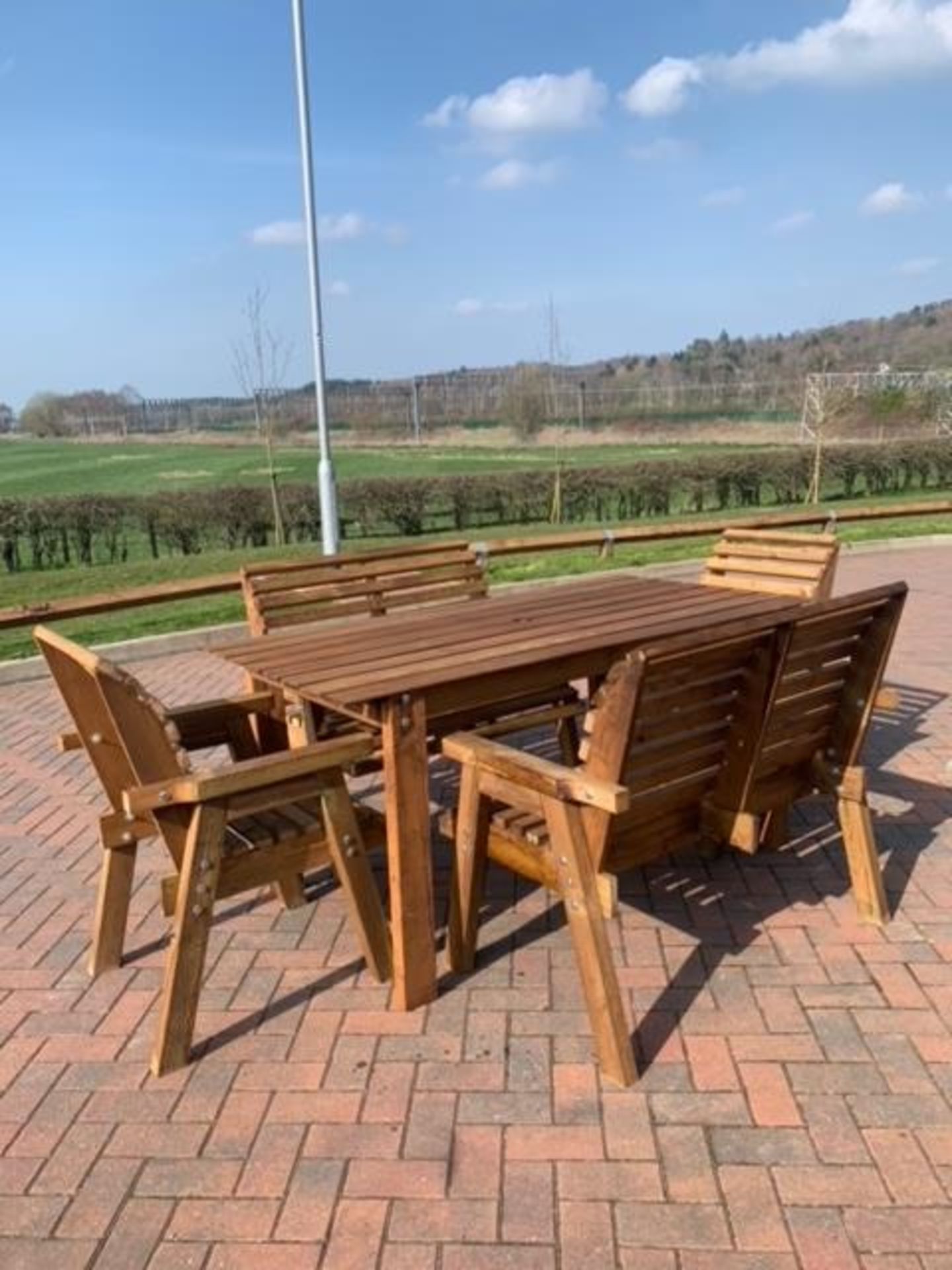 BRAND NEW QUALITY 6 seater handcrafted Garden Furniture set,Large table, 2 benches, 2 chairs*NO VAT* - Image 3 of 7