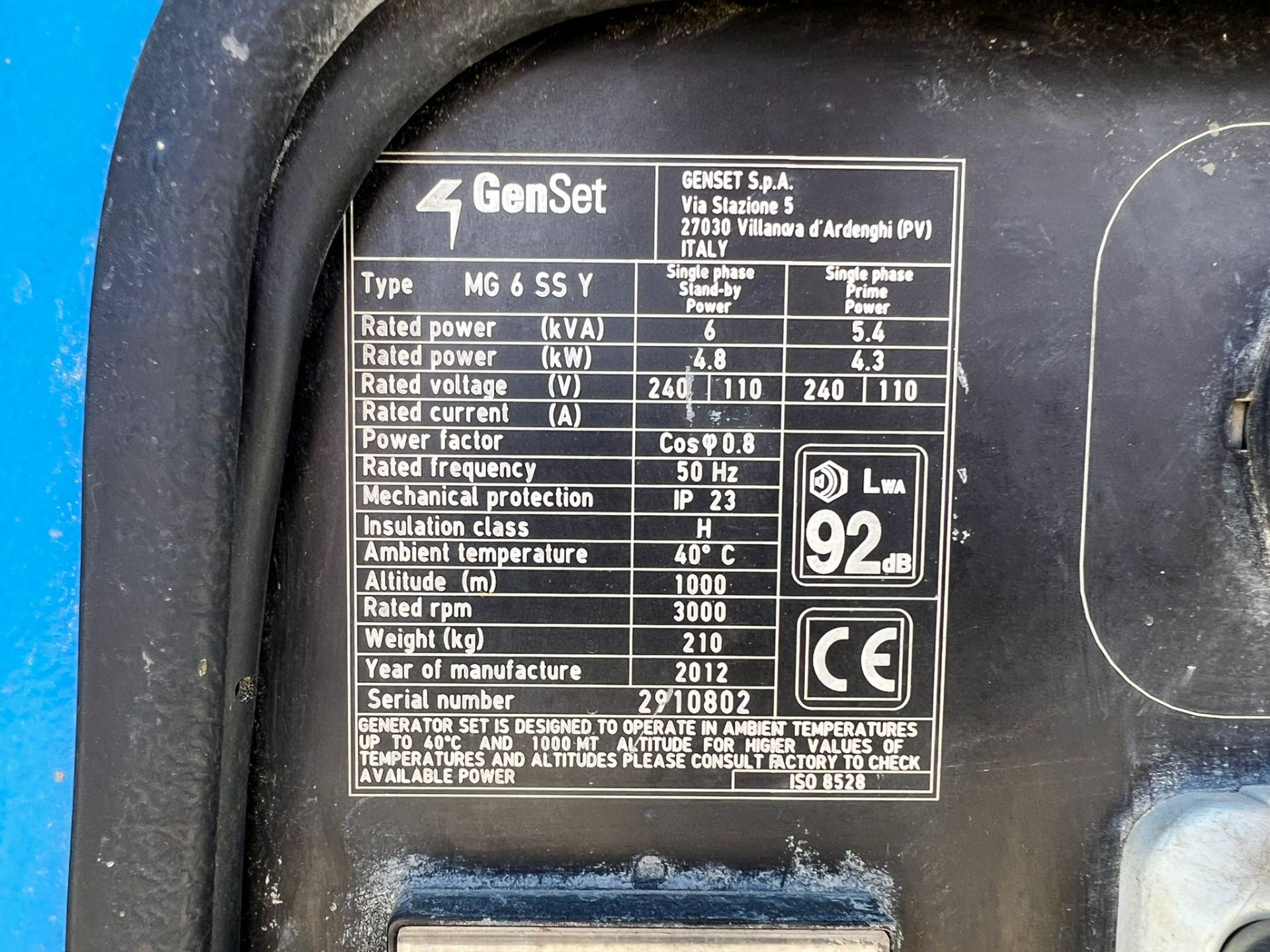 2012 Genset MG 6 SS Y 6KvA Diesel Generator *PLUS VAT* - Image 7 of 11