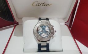 CARTIER CHRONOGRAPH MENS SWISS WATCH, STEEL & BLACK *NO VAT*