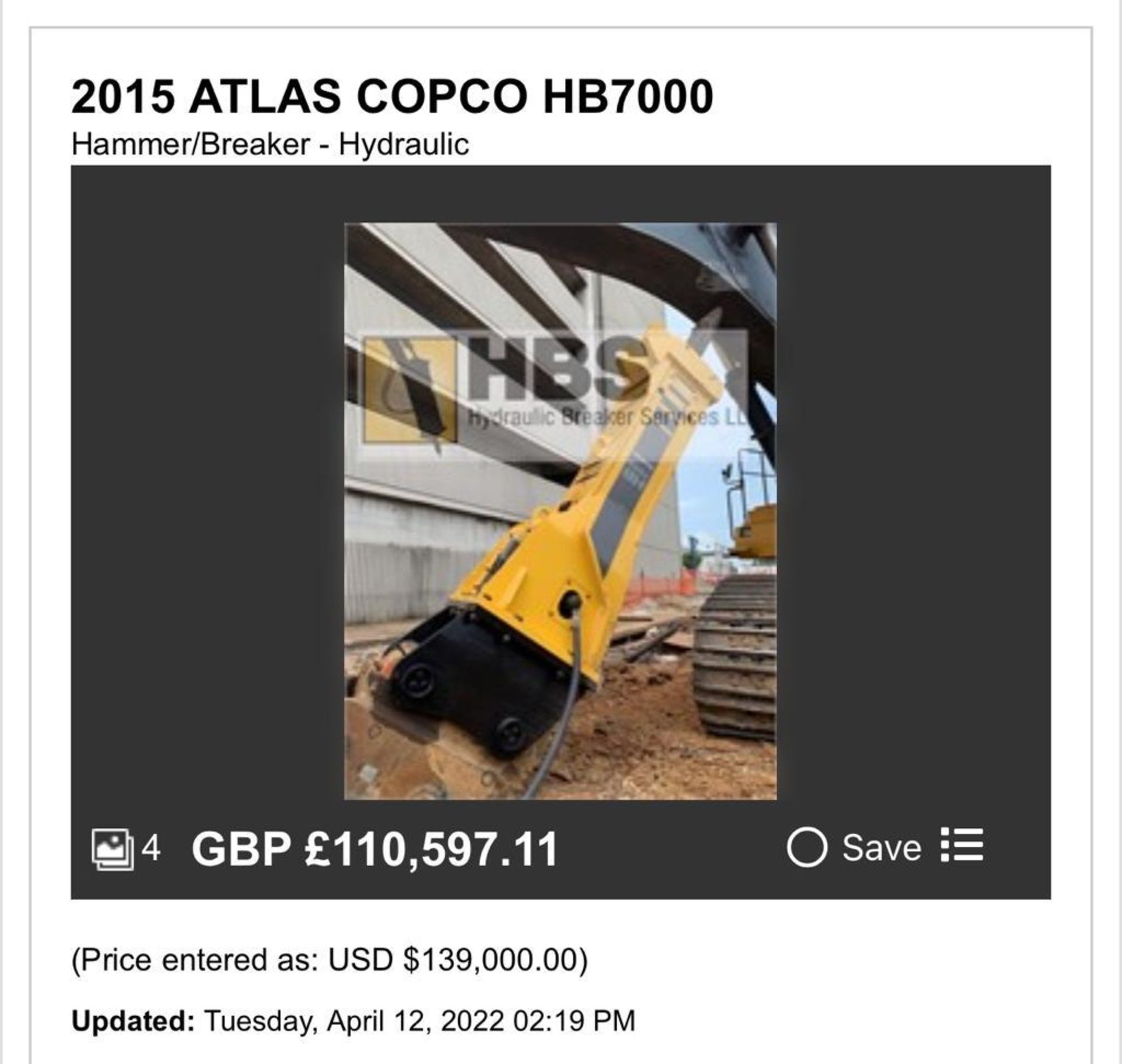 FINANCE REPOSSESSION DIRECT FROM BANK - ATLAS COPCO HB 7000 *PLUS VAT* - Image 5 of 7