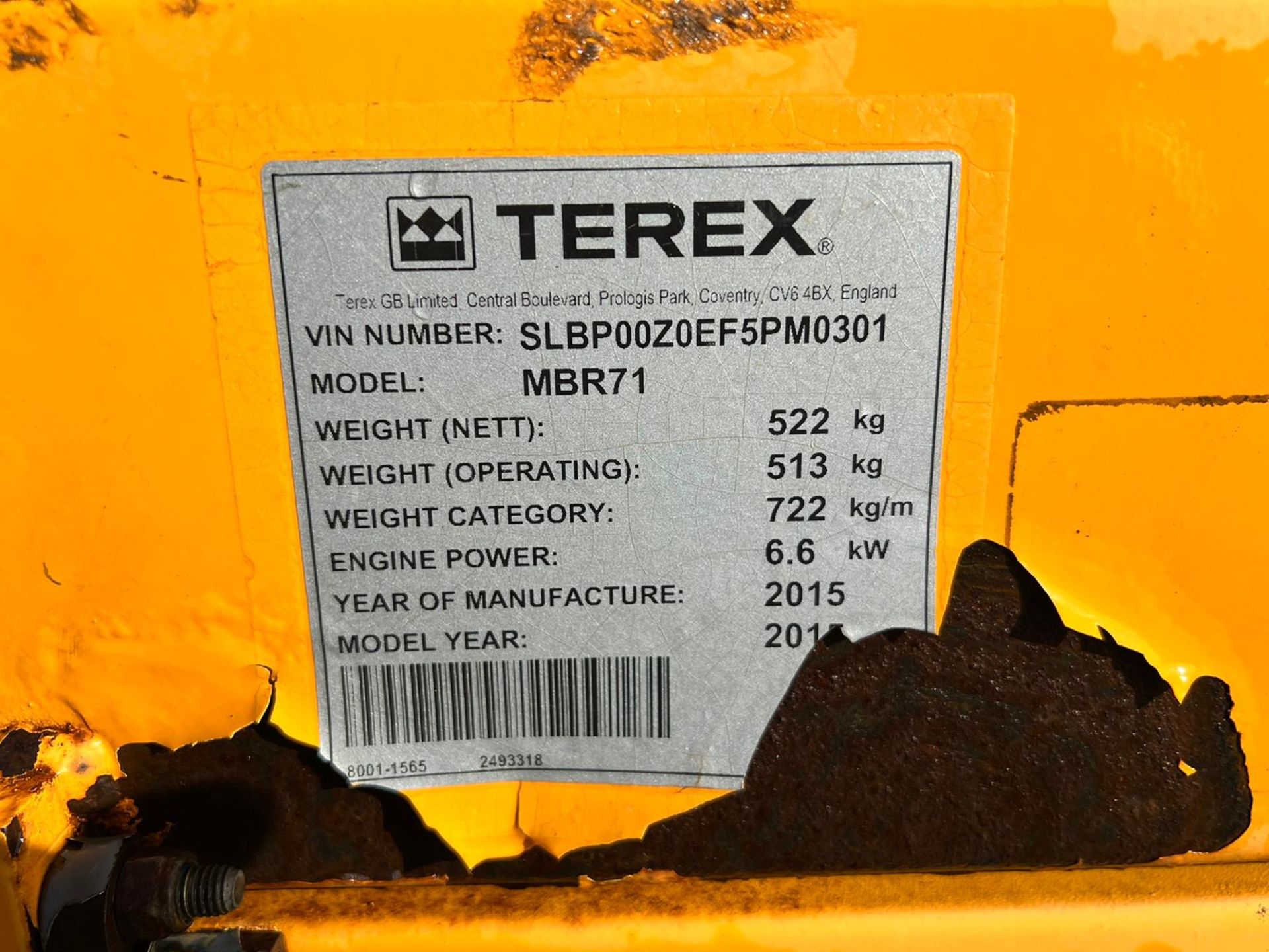 2015 Terex MBR71 Single Drum Vibrating F/R Pedestrian Roller, Piped For Breaker *PLUS VAT* - Image 13 of 13