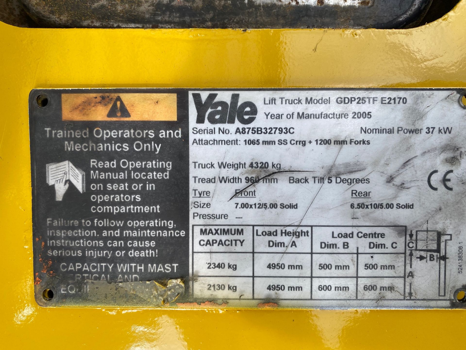 2005 Yale GDP25 diesel forklift, freelift mast container spec, Mazda Diesel engine *PLUS VAT* - Image 5 of 5