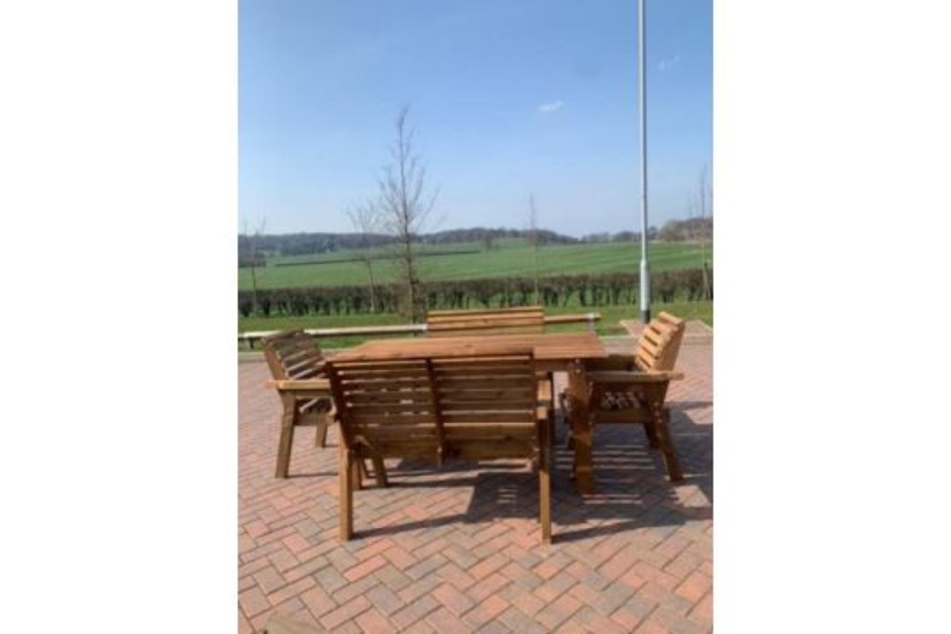 BRAND NEW QUALITY 6 seater handcrafted Garden Furniture set, Large table,2 benches, 2 chairs*NO VAT* - Image 7 of 8